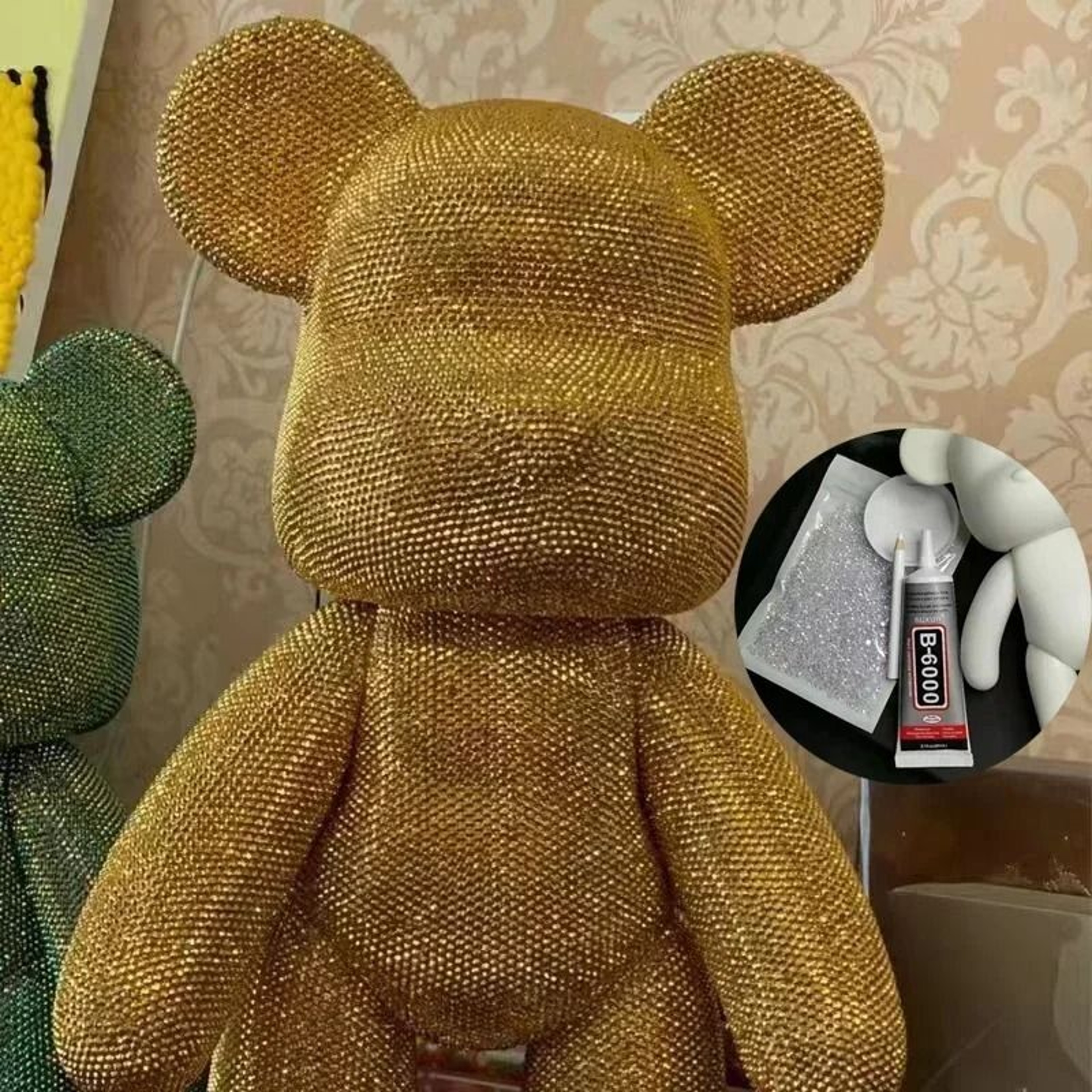 Rhinestone Crystal Bear Figure  Handcrafted Glitter Applique Doll  Executive Desktop  Creative Stud 16