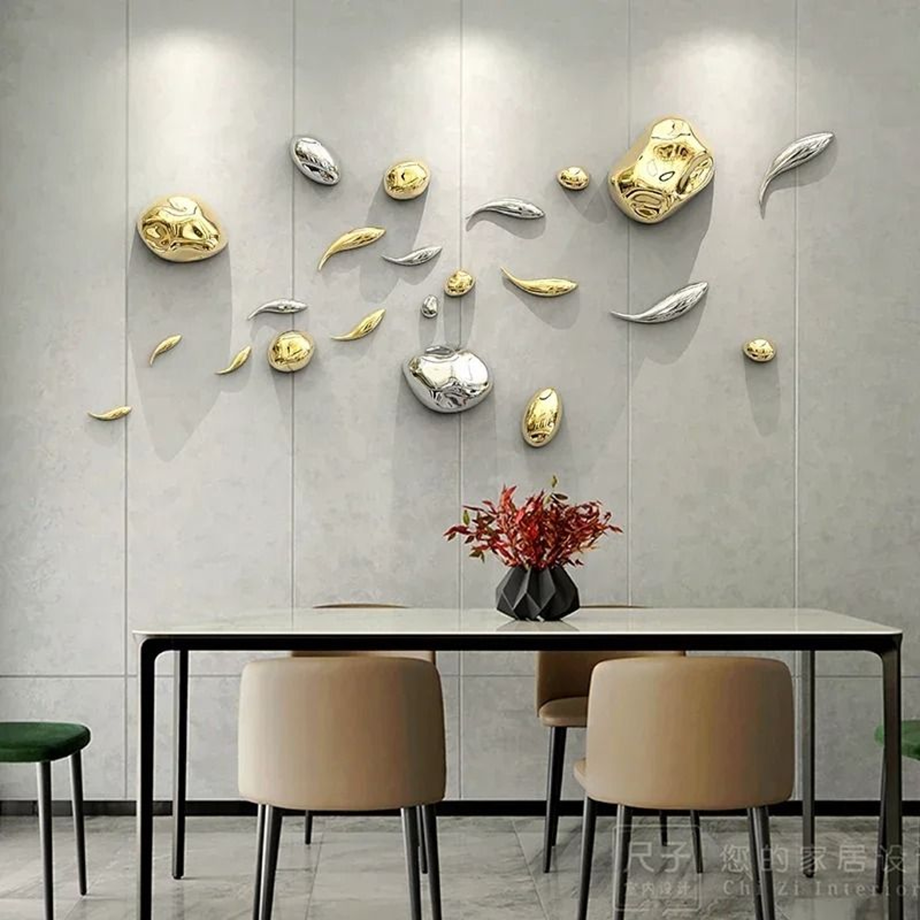 Gilded Geological Relief  3D Simulation Golden Stone Wall Art  Executive Suite  Minimalist Sanctuar 2