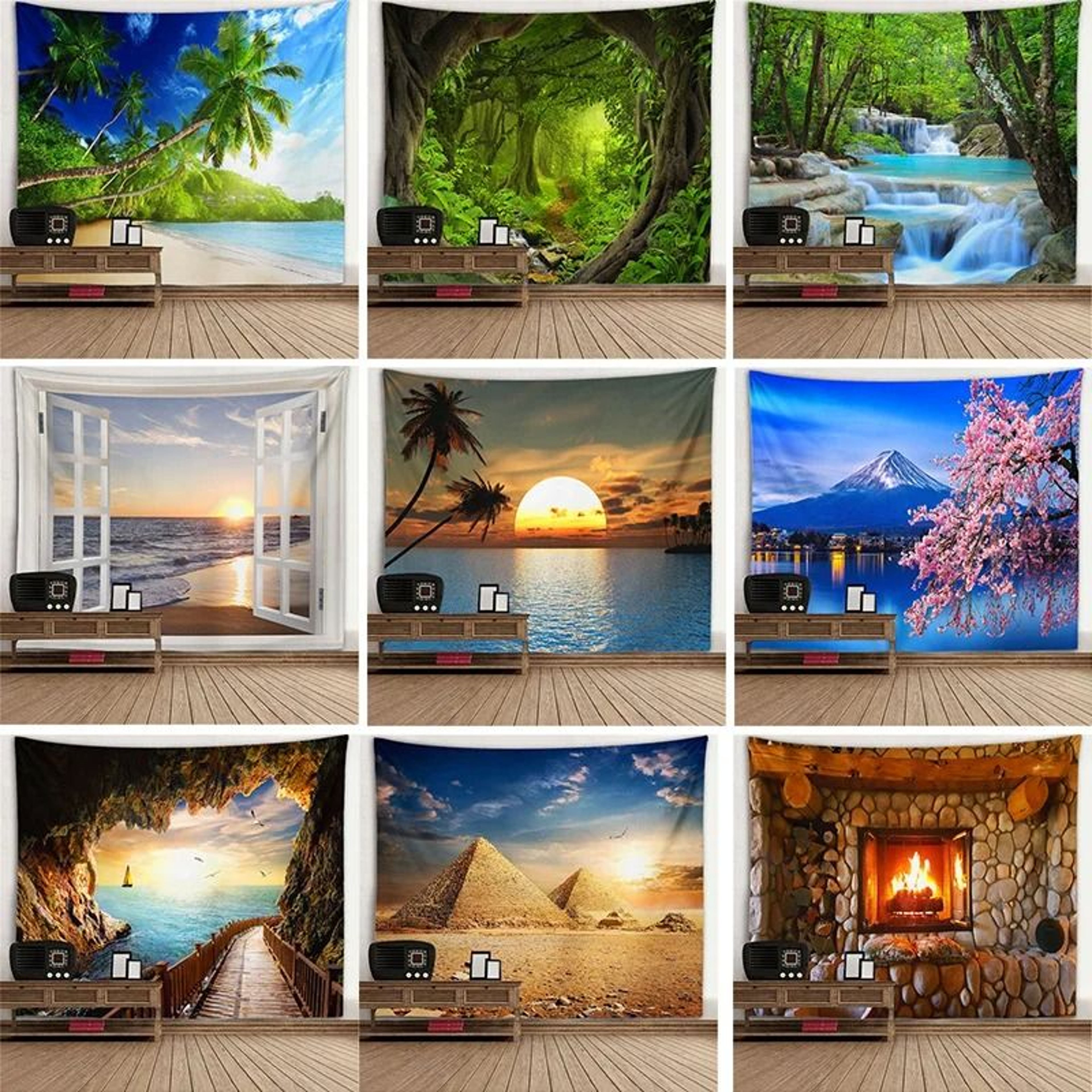 Scenic Aperture Mural  TreeHole Perspective Window Tapestry  Executive Studio  Nature Sanctuary Dec 0