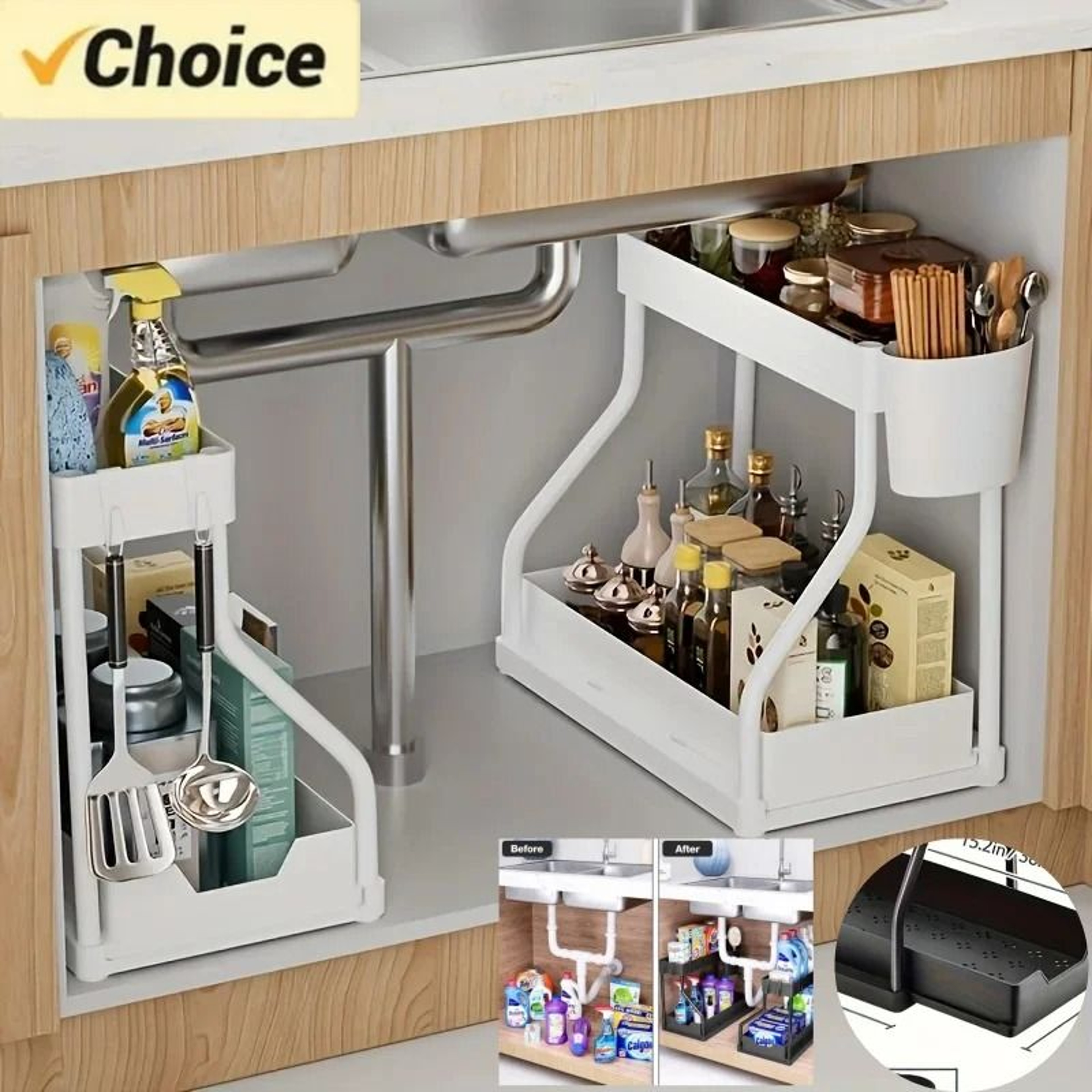 BasaltGlide 2Tier Organizer  SpaceSaving PullOut UnderSink Storage System 0