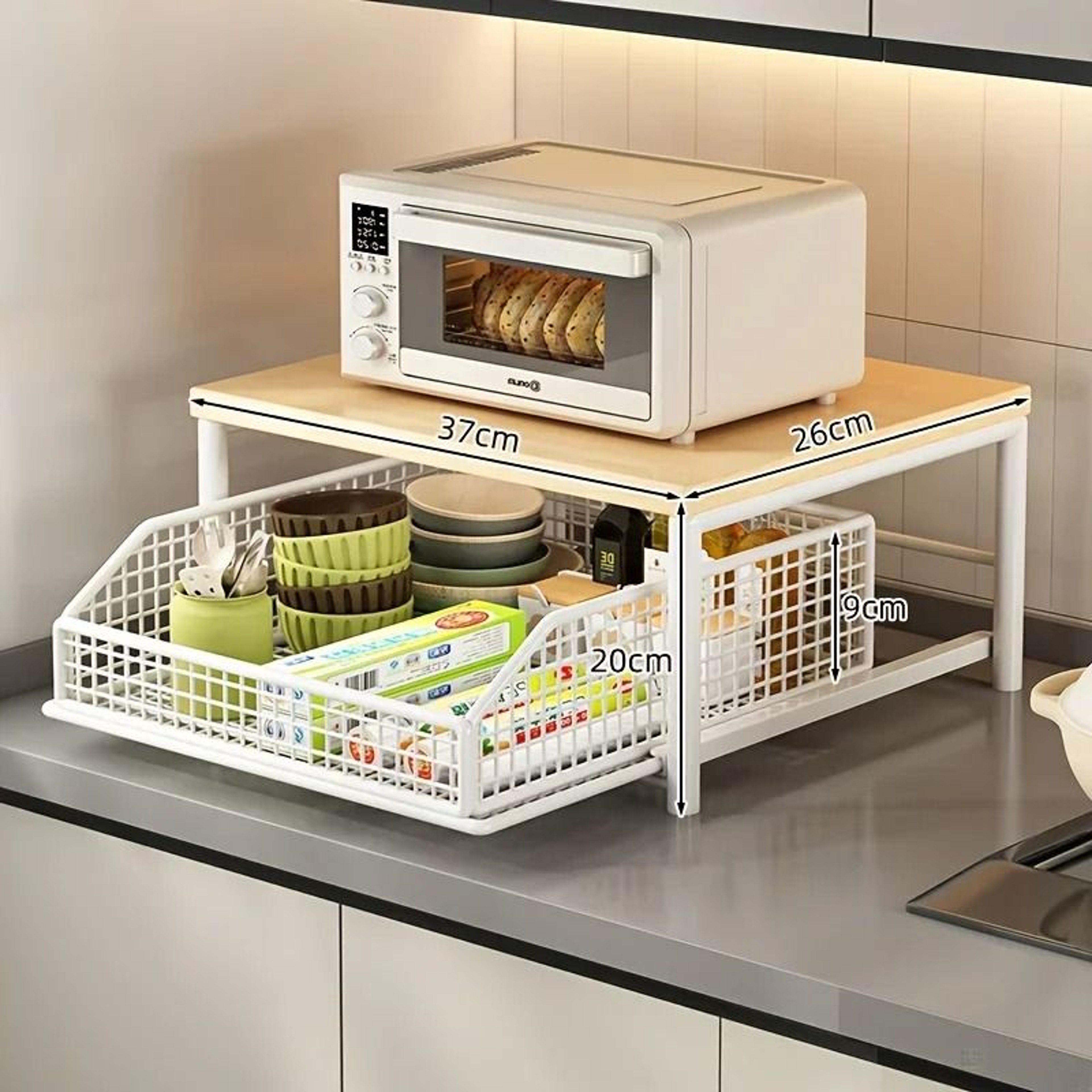 Basalt Horizon Loft  Modern Microwave  Appliance Storage Rack With SlideOut Caddy 3