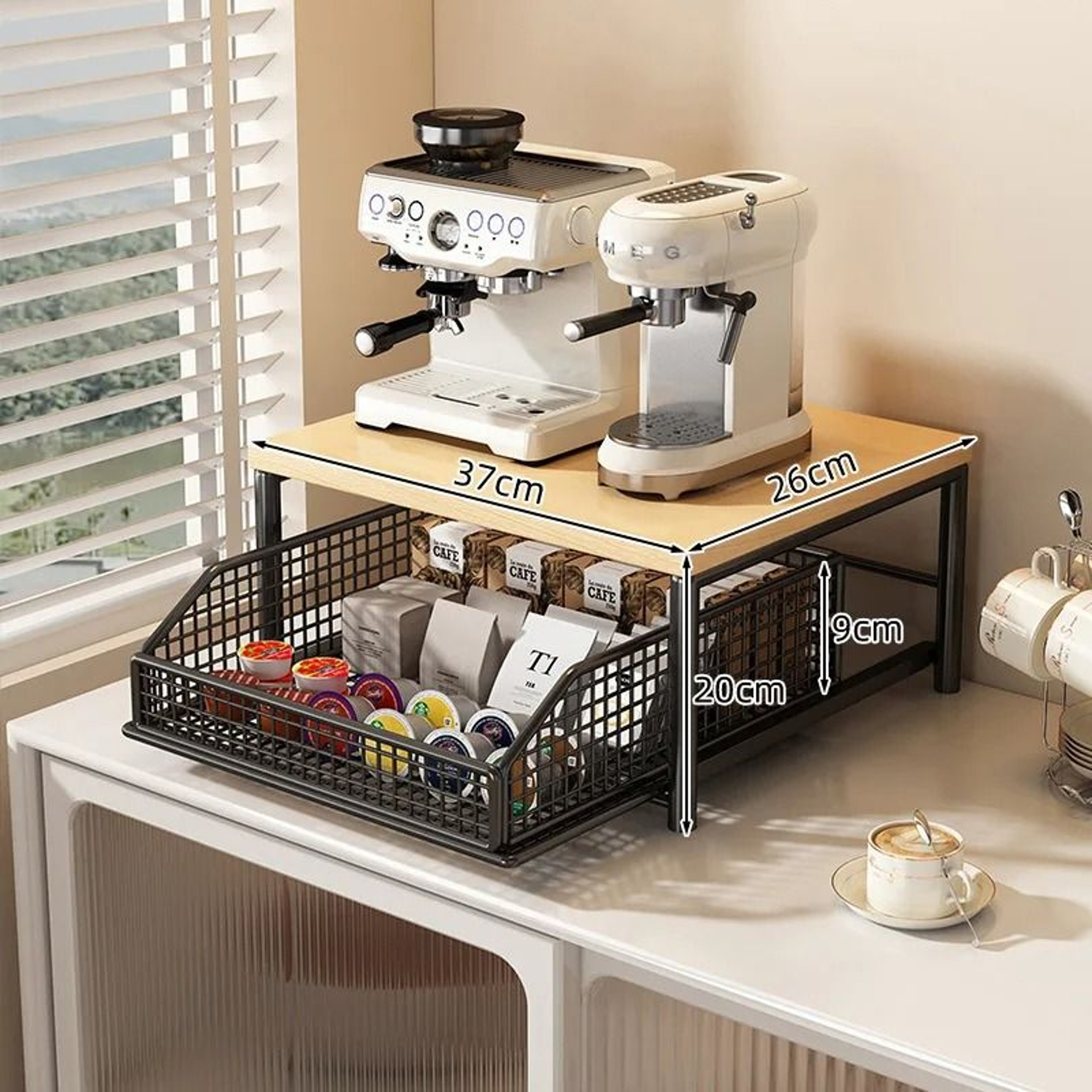 Basalt Horizon Loft  Modern Microwave  Appliance Storage Rack With SlideOut Caddy 6