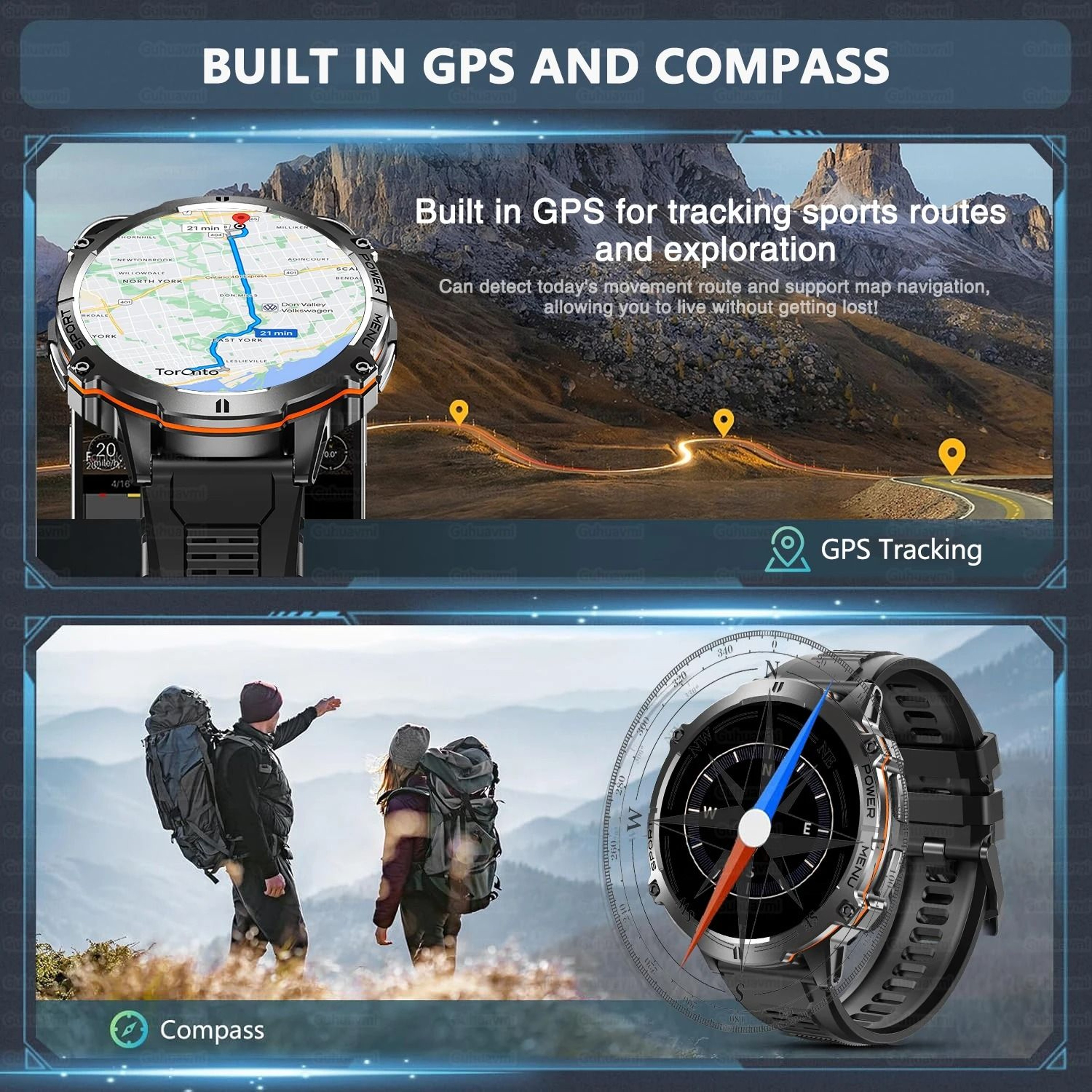 TRex 3 Military Grade Smartwatch  10ATM Waterproof  GPS  Executive 1000mAh Battery AMOLED Sports Sy 2