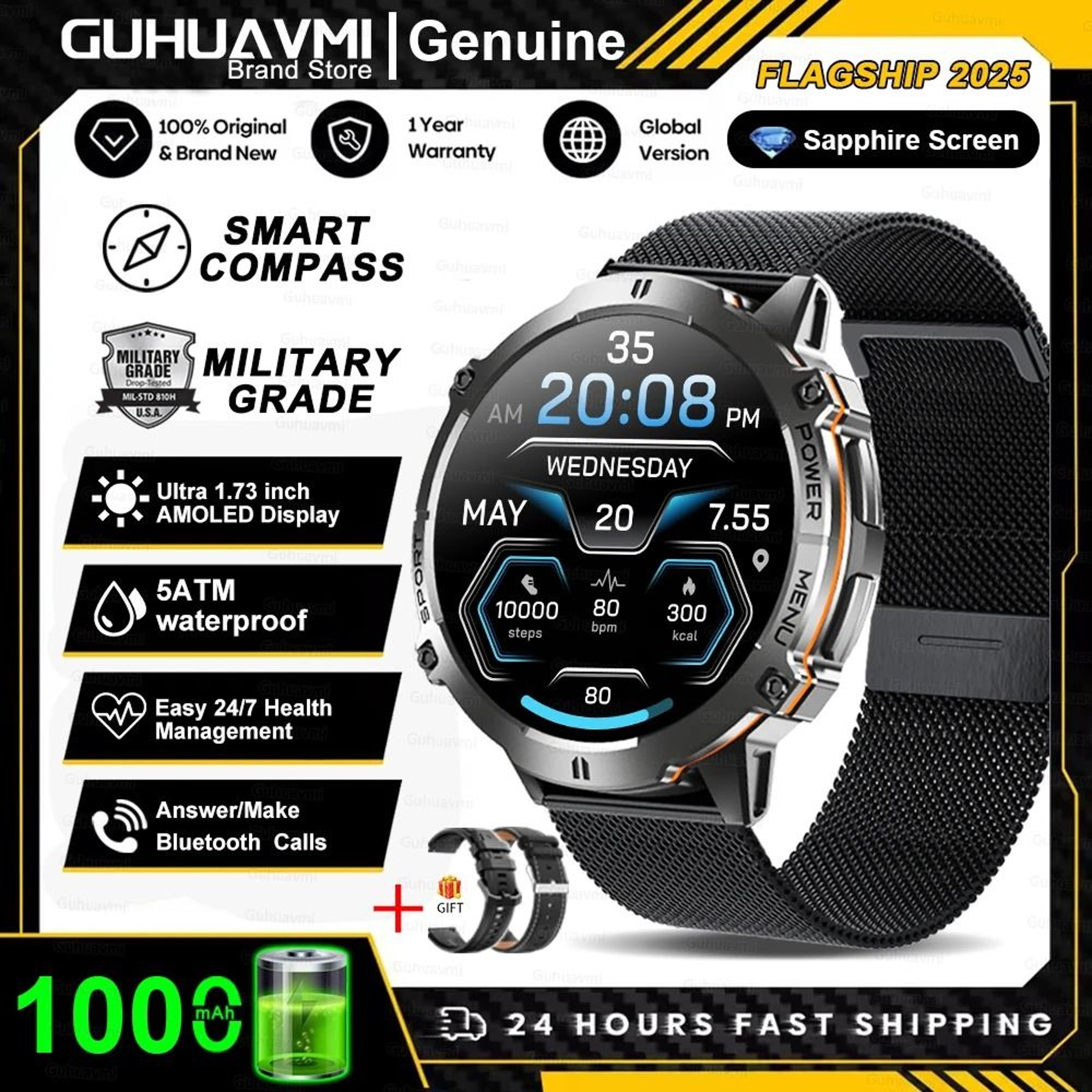 TRex 3 Military Grade Smartwatch  10ATM Waterproof  GPS  Executive 1000mAh Battery AMOLED Sports Sy 12