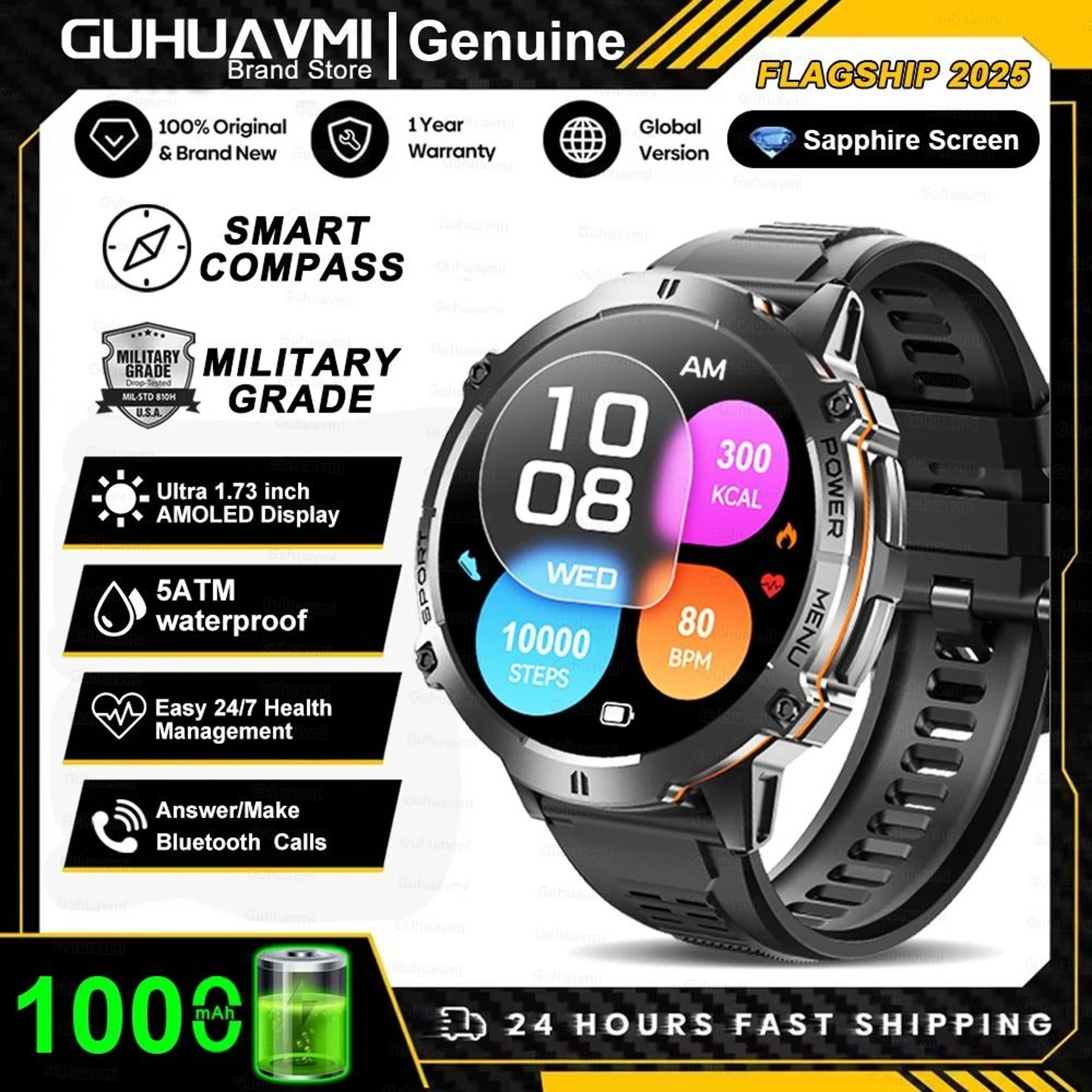 TRex 3 Military Grade Smartwatch  10ATM Waterproof  GPS  Executive 1000mAh Battery AMOLED Sports Sy 7
