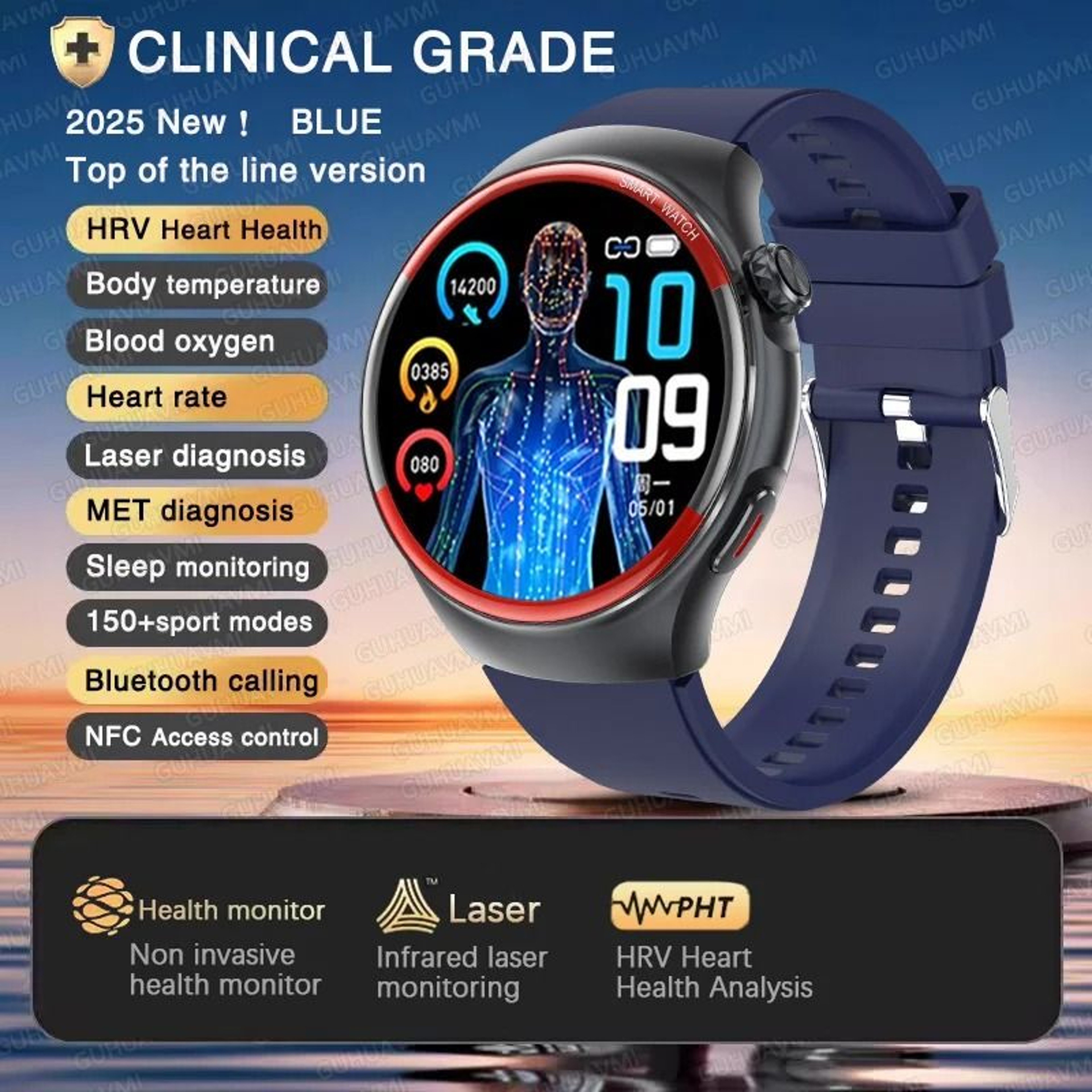 2025 Nursing Health Laser Smartwatch  Blood Pressure  Pulse Monitor  Executive Wellness Bluetooth C 7