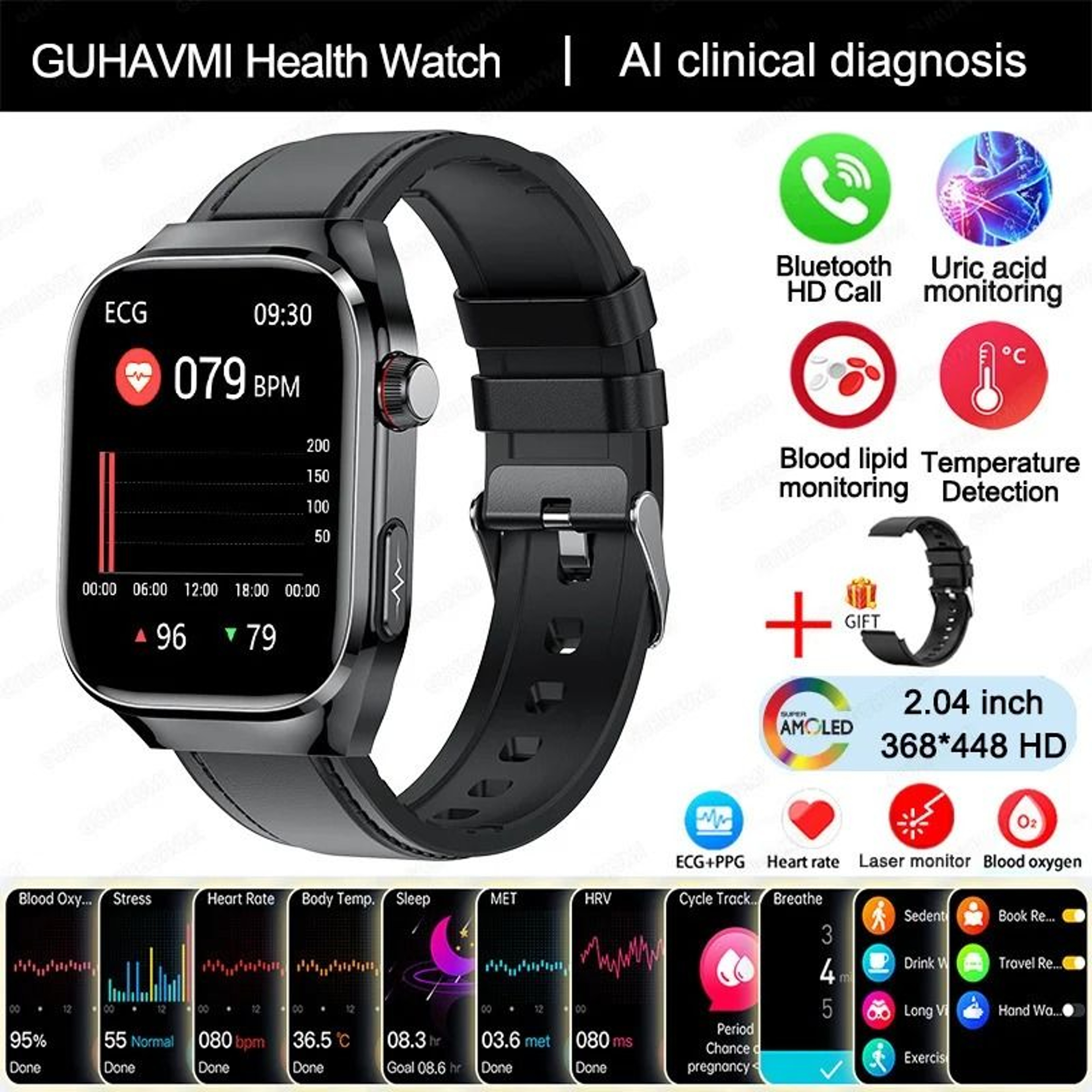 2025 Uric Acid  Blood Fat Smartwatch  ECGPPG Laser Health Care  Executive Metabolic Monitoring Suit 10