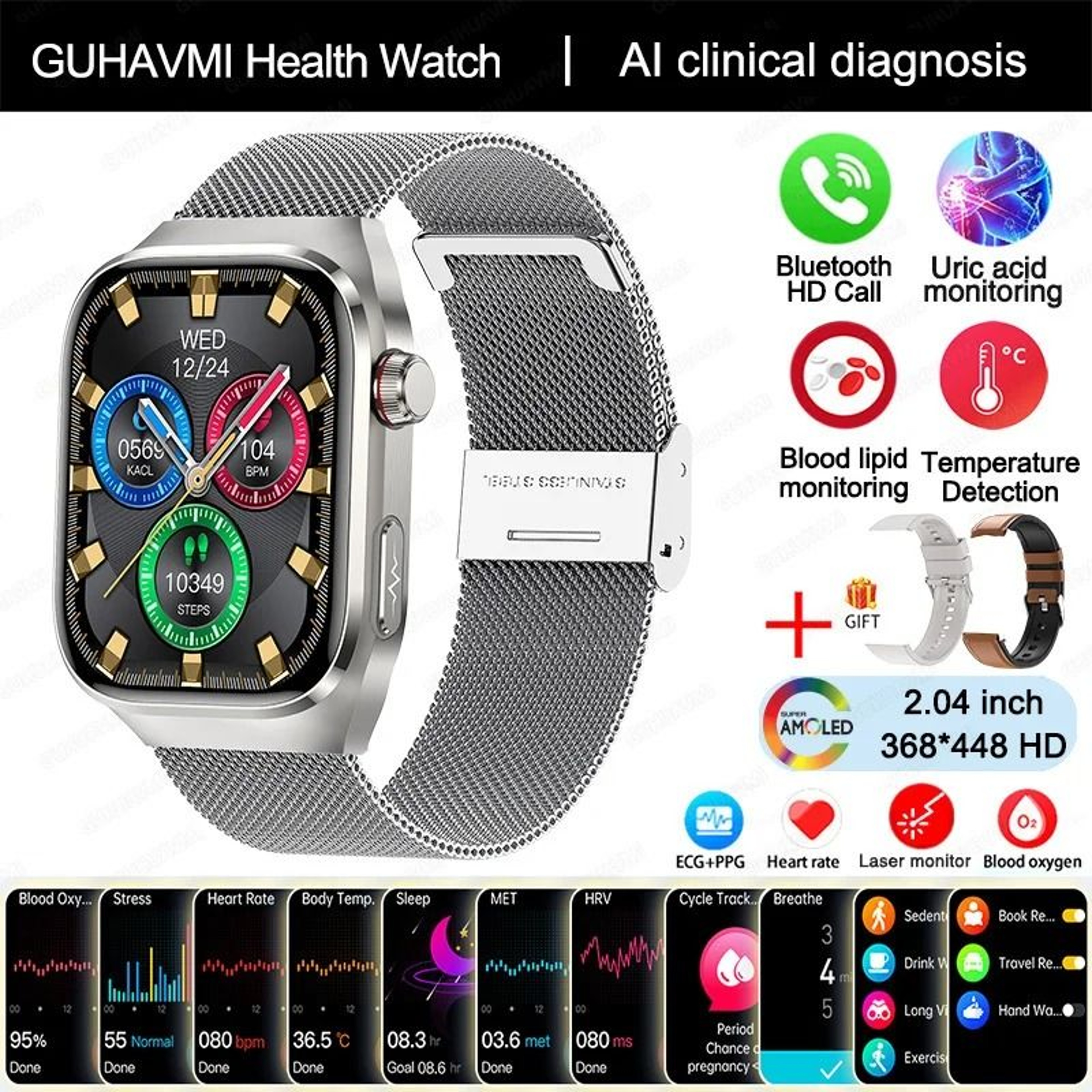 2025 Uric Acid  Blood Fat Smartwatch  ECGPPG Laser Health Care  Executive Metabolic Monitoring Suit 13