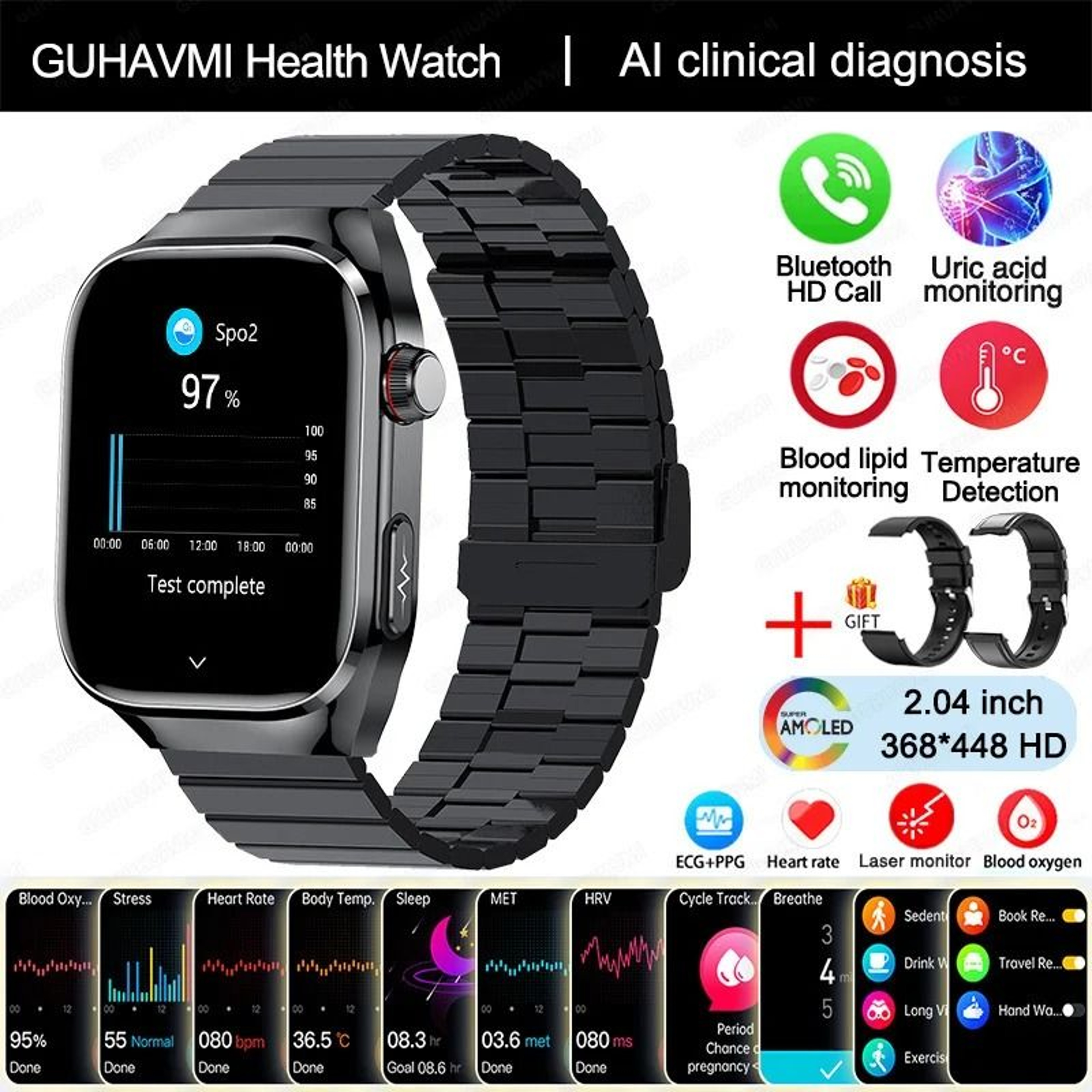 2025 Uric Acid  Blood Fat Smartwatch  ECGPPG Laser Health Care  Executive Metabolic Monitoring Suit 16