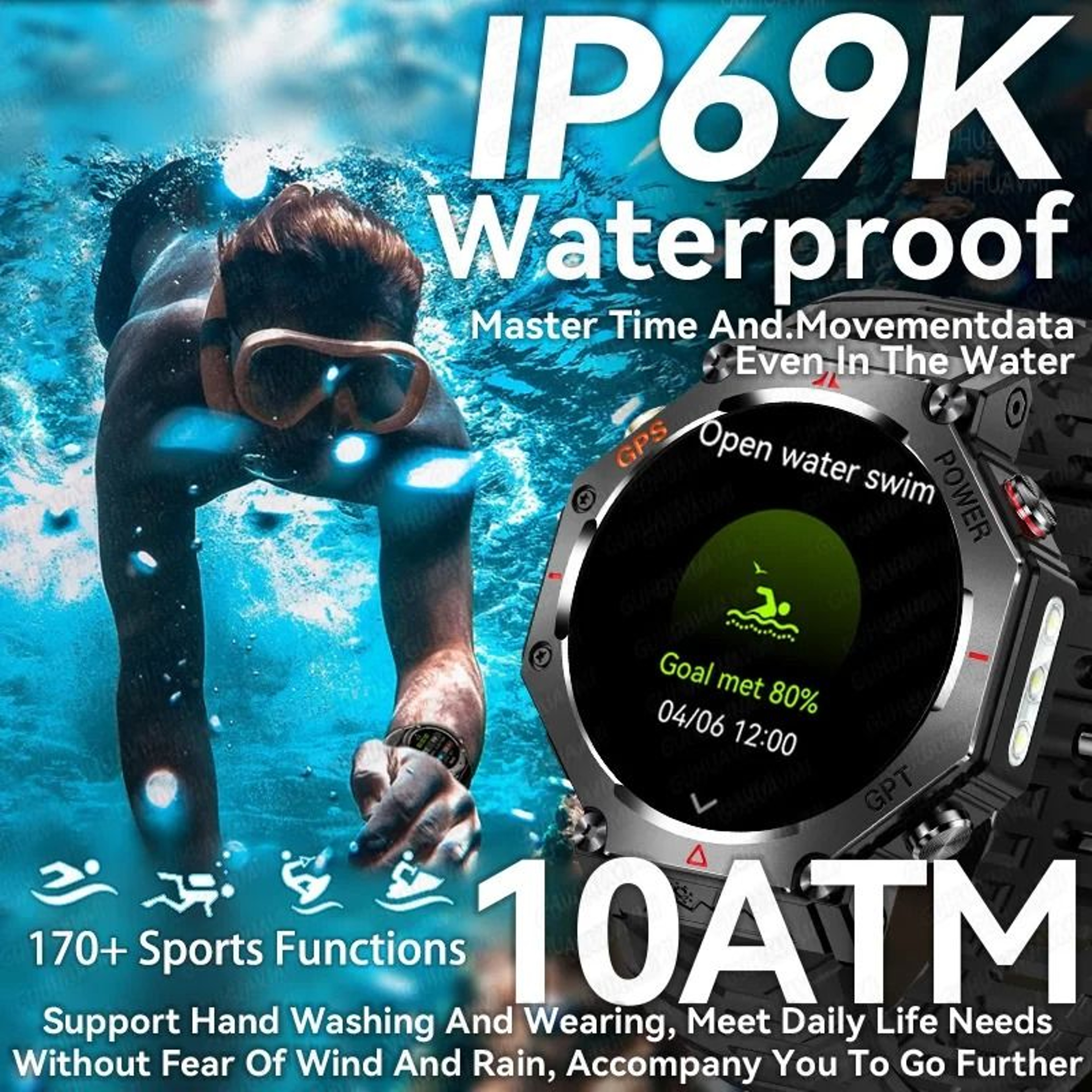 TRex 3 Ultra Military Grade Smartwatch  10ATM Waterproof  GPS  Executive HD Call Altimeter Sports S 1