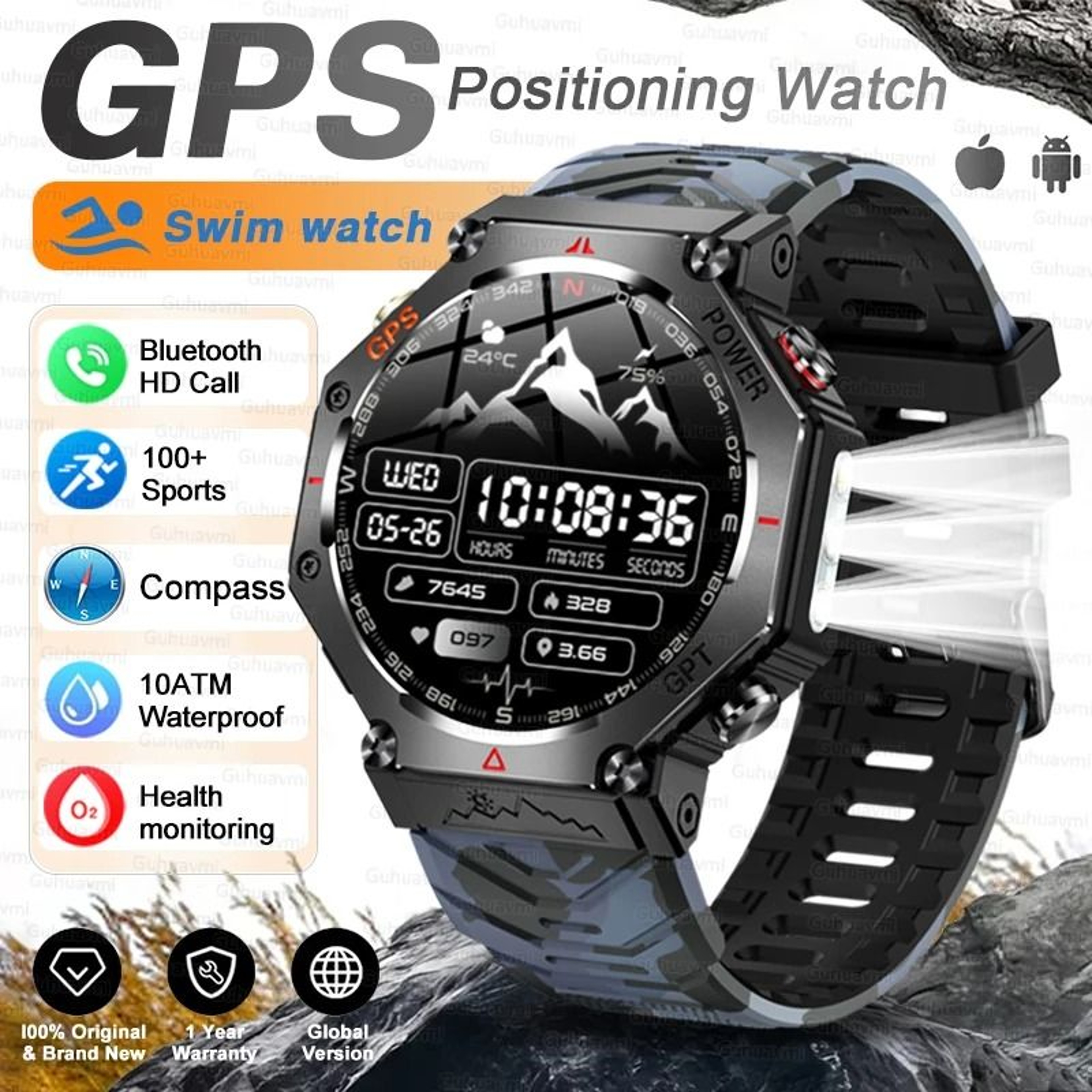 TRex 3 Ultra Military Grade Smartwatch  10ATM Waterproof  GPS  Executive HD Call Altimeter Sports S 8