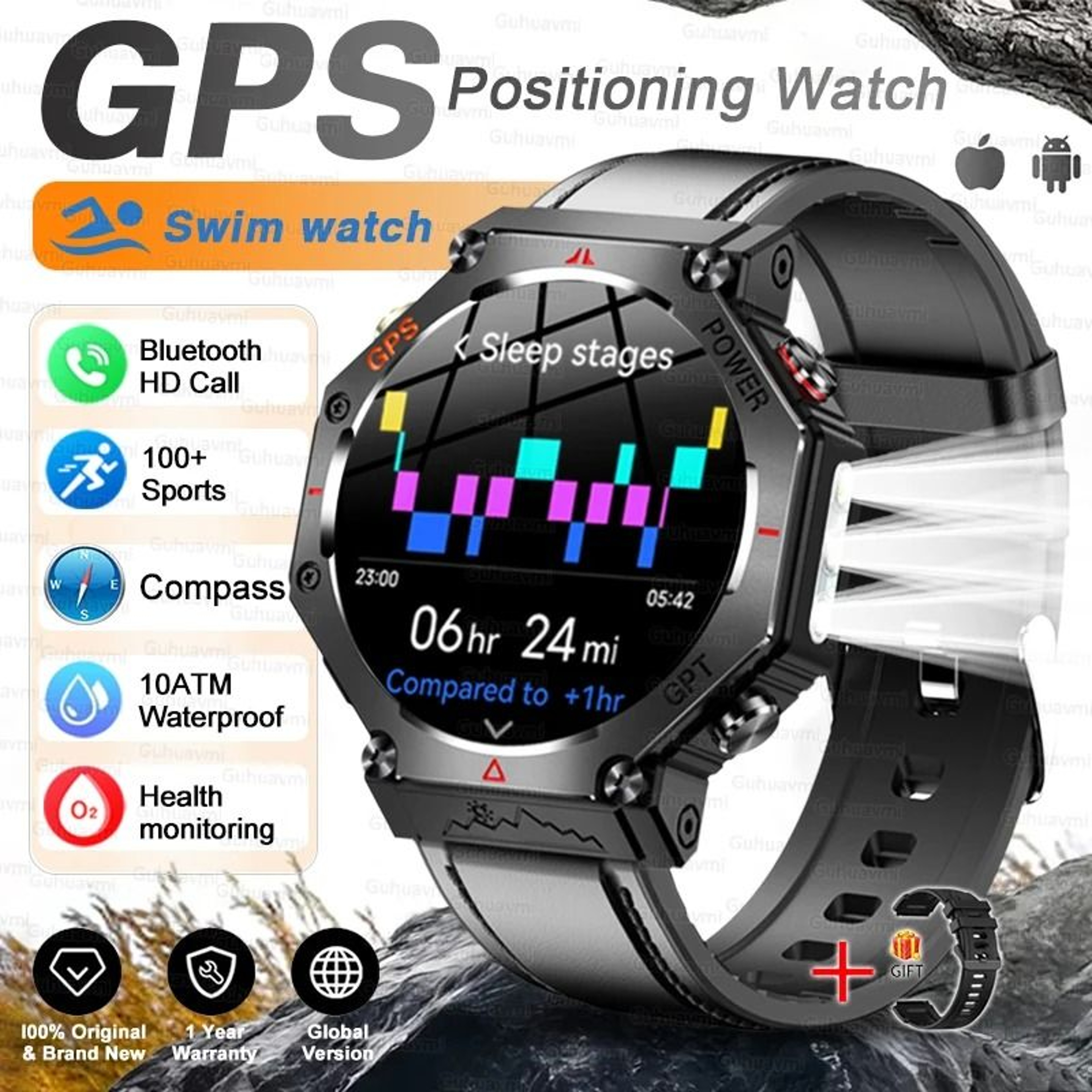 TRex 3 Ultra Military Grade Smartwatch  10ATM Waterproof  GPS  Executive HD Call Altimeter Sports S 12