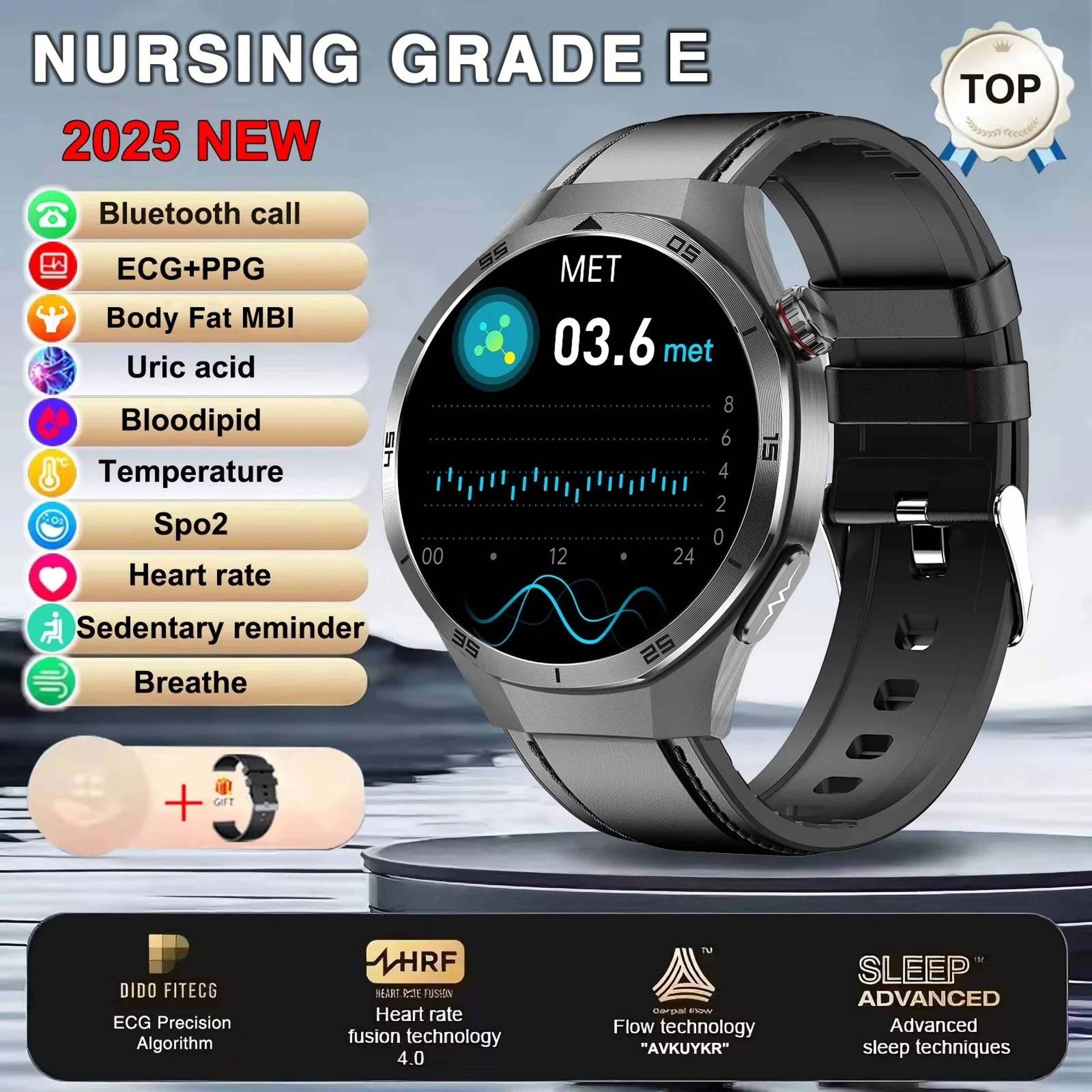 2025 ECGPPG Metabolic Health Smartwatch  Uric Acid  Lipid Monitoring  Executive NFC NFC Health  HD  9