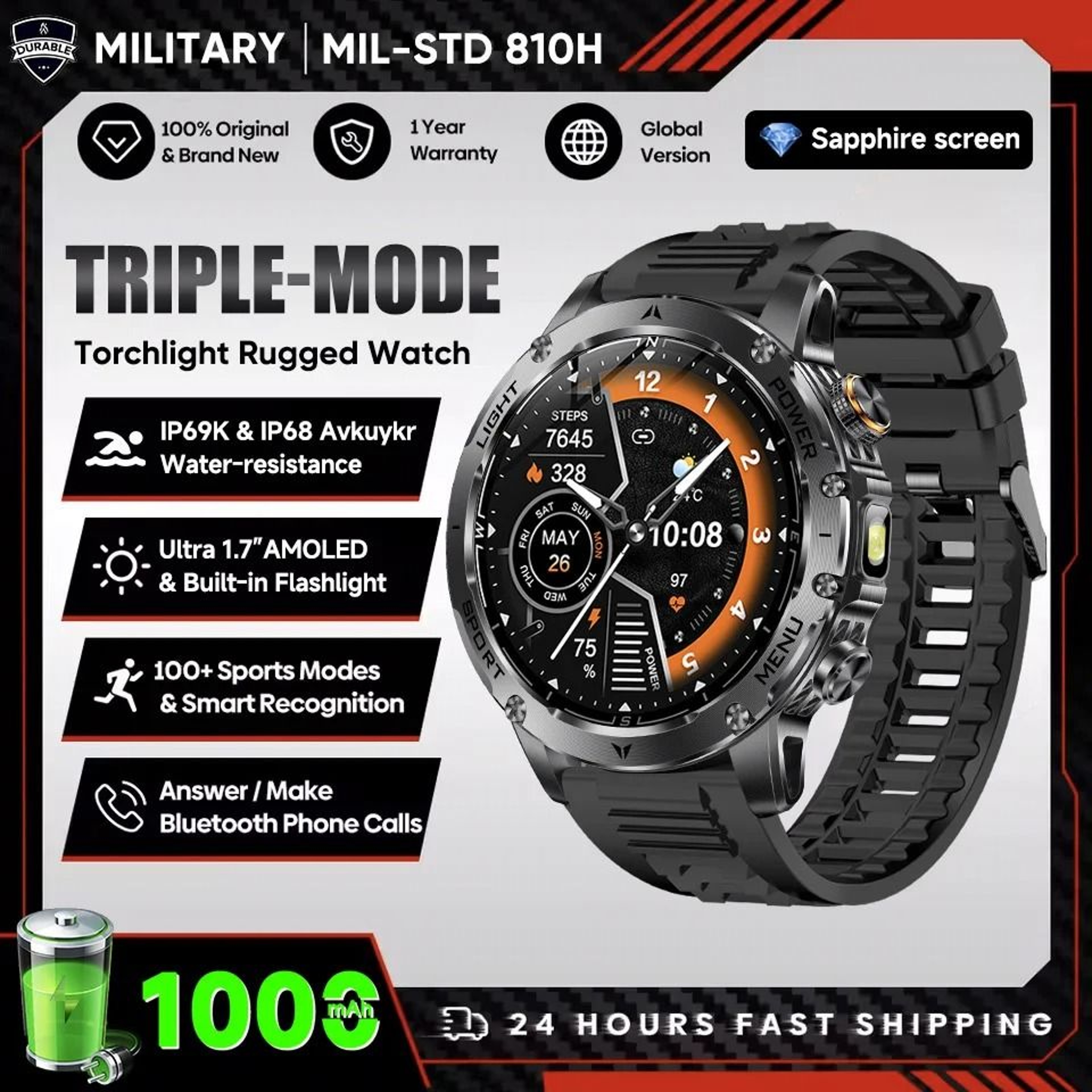 17inch AMOLED Elite Smartwatch  1000mAh Power Reserve  GPS  Executive NFC Bluetooth Call Fitness Sy 6