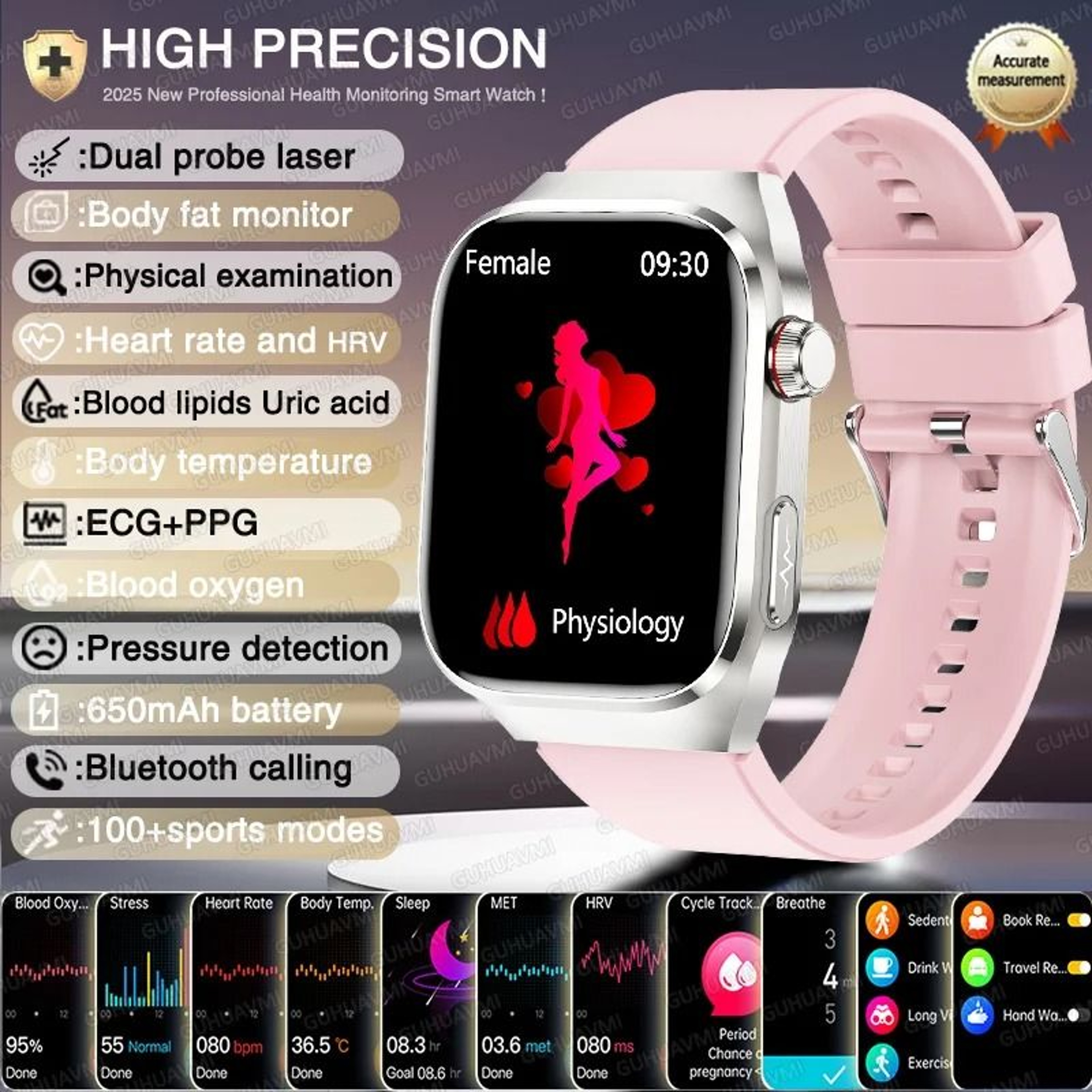 2026 AI Laser Diagnosis Smartwatch  ECGPPG Metabolic Health Tracker  Executive Uric Acid  Blood Lip 8
