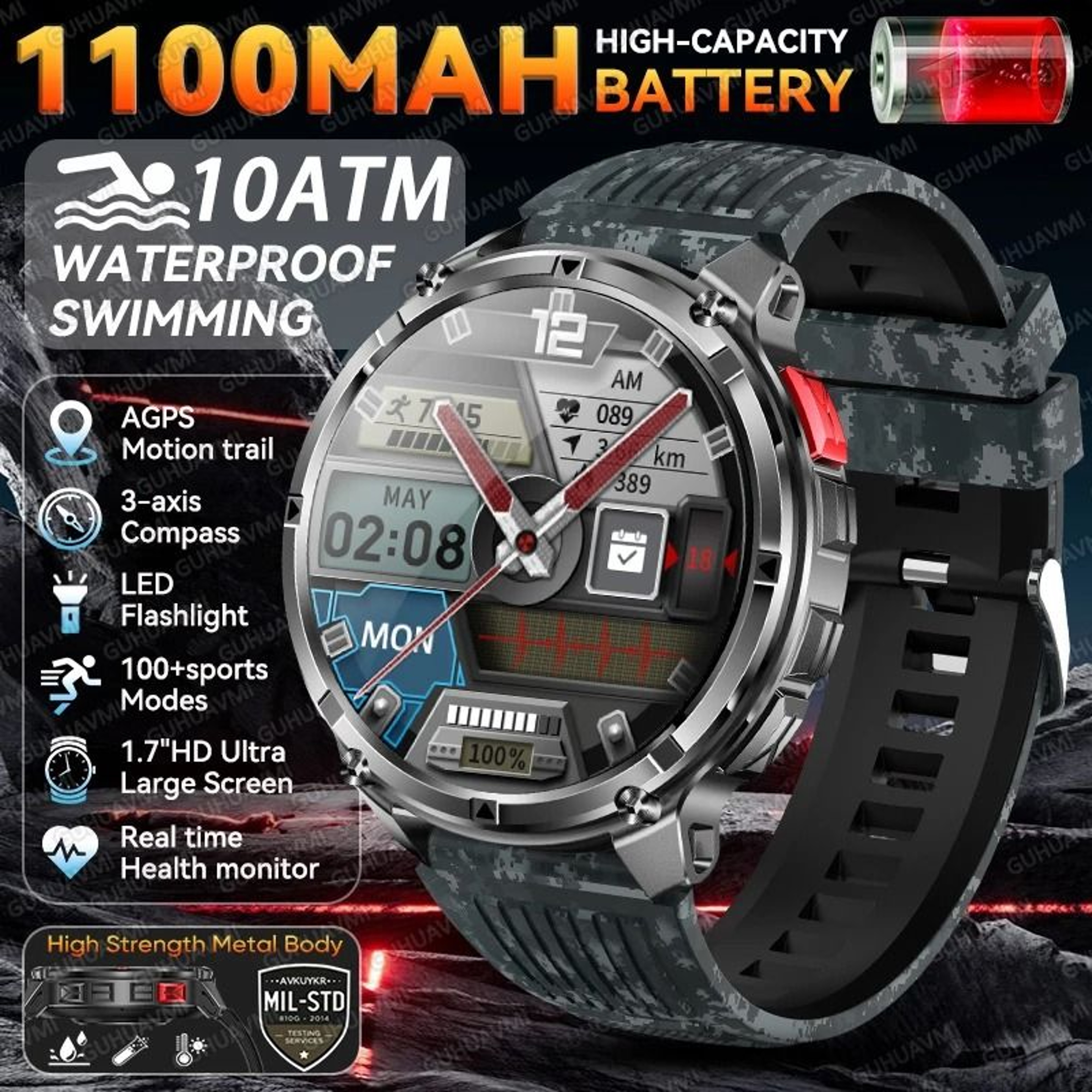 2026 TRex 3 Pro Smartwatch  1100mAh UltraBattery  DualBand GPS  Executive 10ATM Military Grade Outd 11