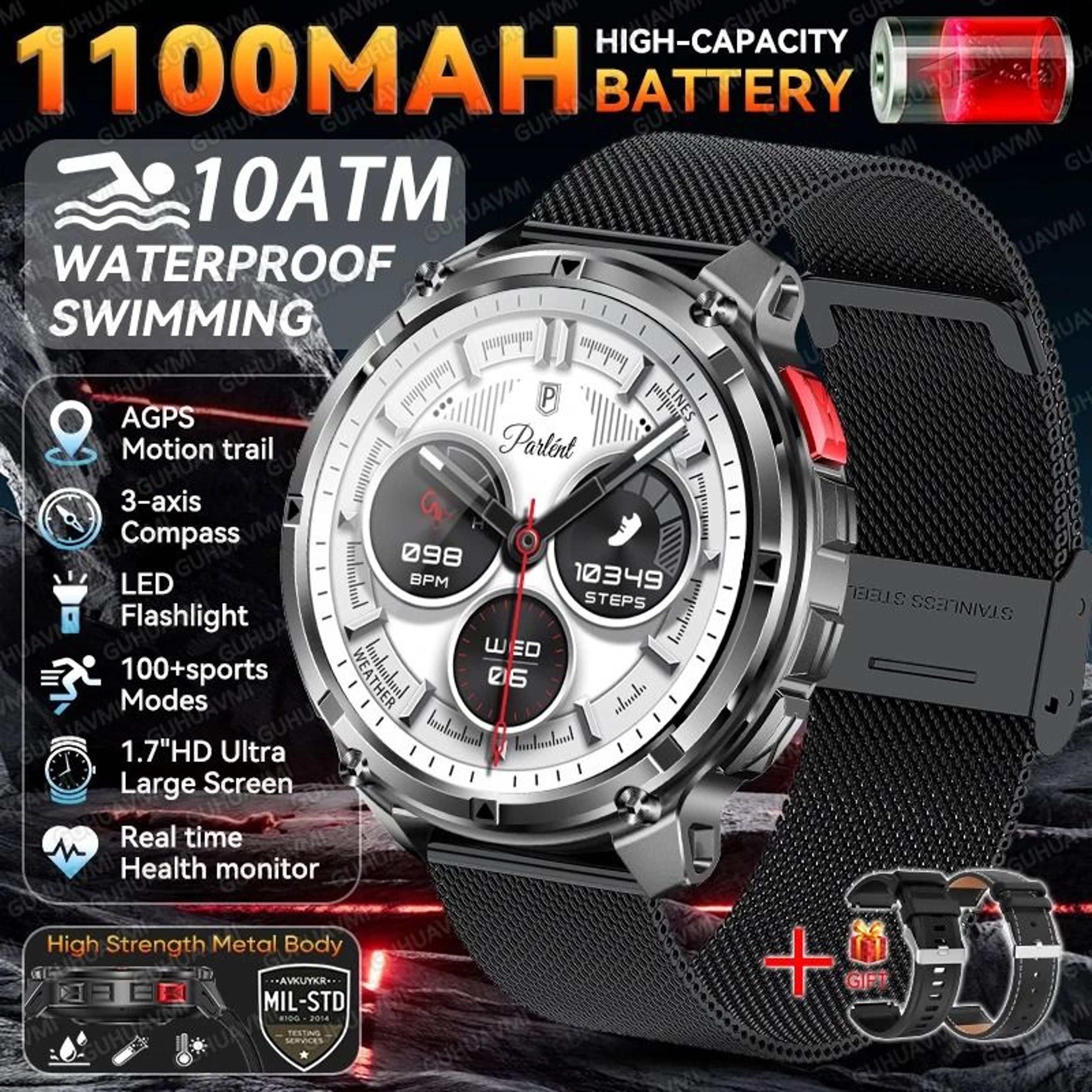 2026 TRex 3 Pro Smartwatch  1100mAh UltraBattery  DualBand GPS  Executive 10ATM Military Grade Outd 15