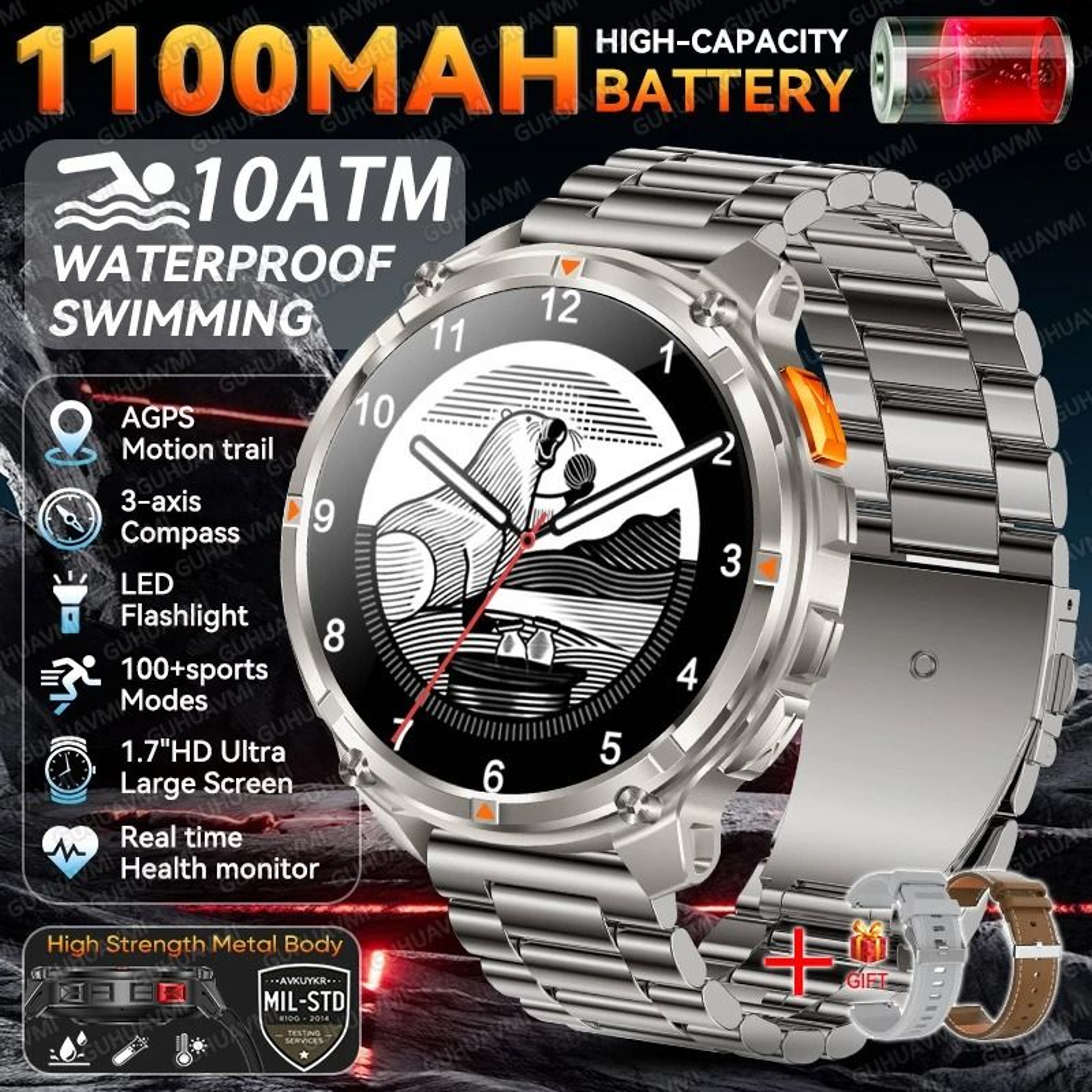 2026 TRex 3 Pro Smartwatch  1100mAh UltraBattery  DualBand GPS  Executive 10ATM Military Grade Outd 18