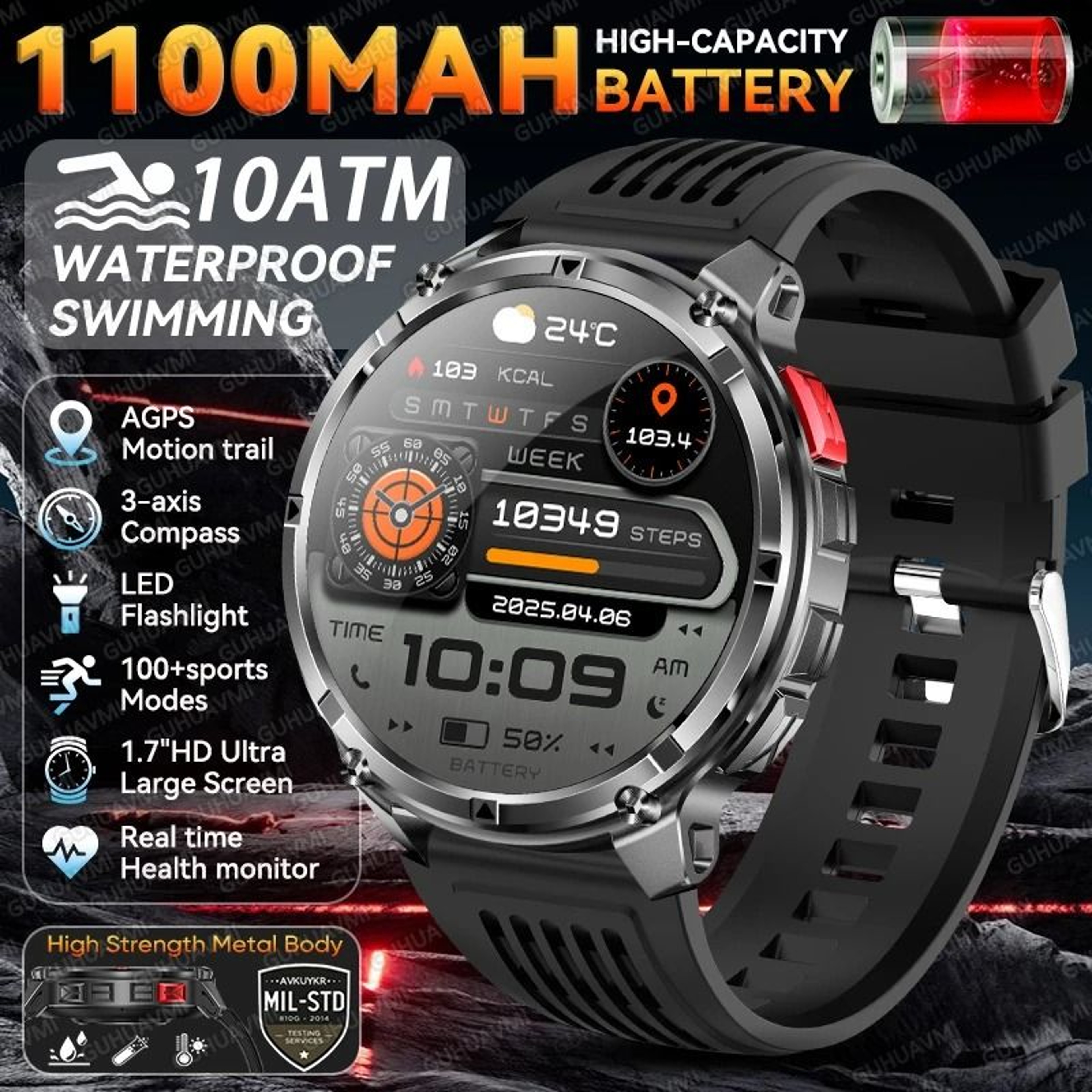 2026 TRex 3 Pro Smartwatch  1100mAh UltraBattery  DualBand GPS  Executive 10ATM Military Grade Outd 6