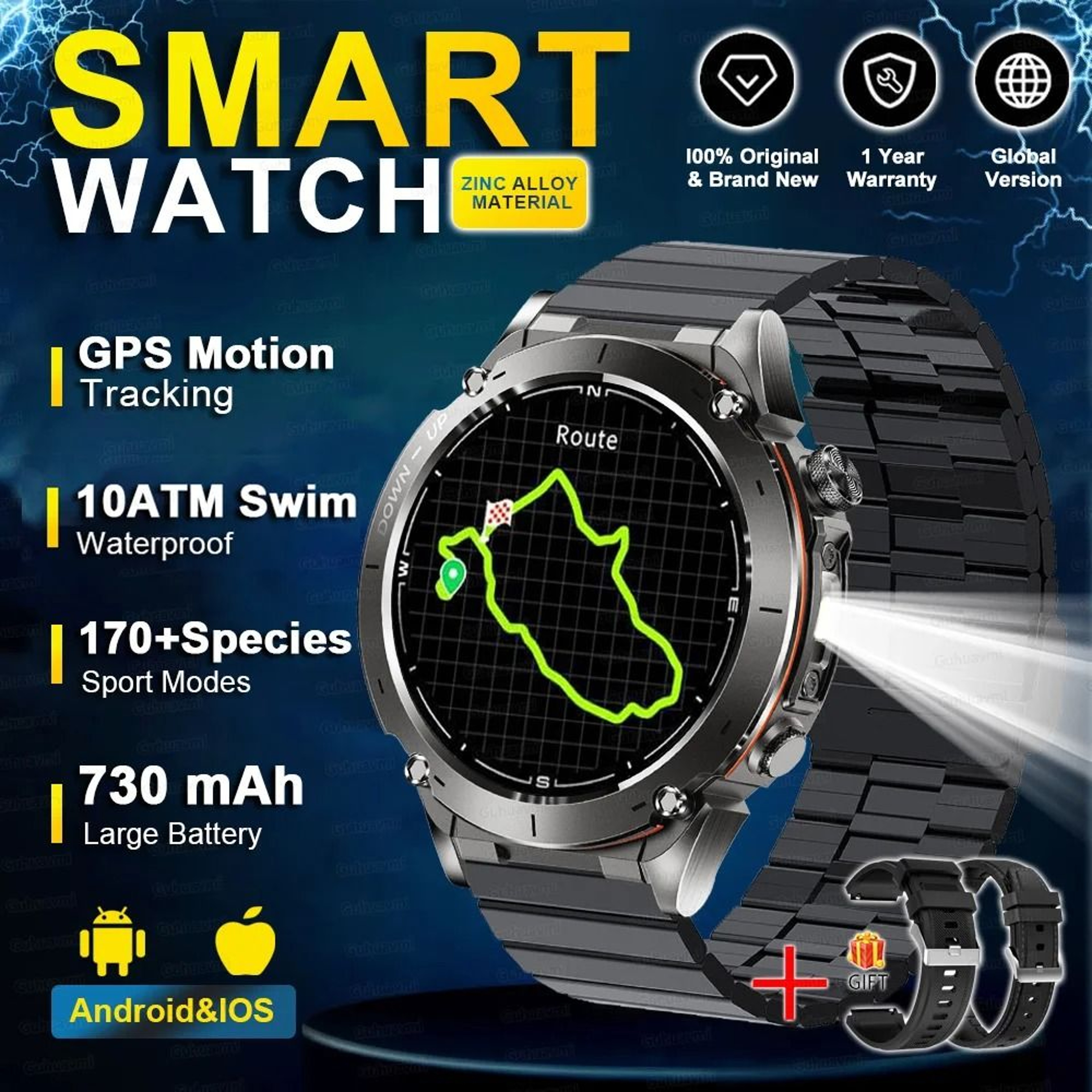 Genuine Stratos 4 GPS Smartwatch  143 AMOLED HD Display  Executive Compass  Barometric Altimeter Su 17