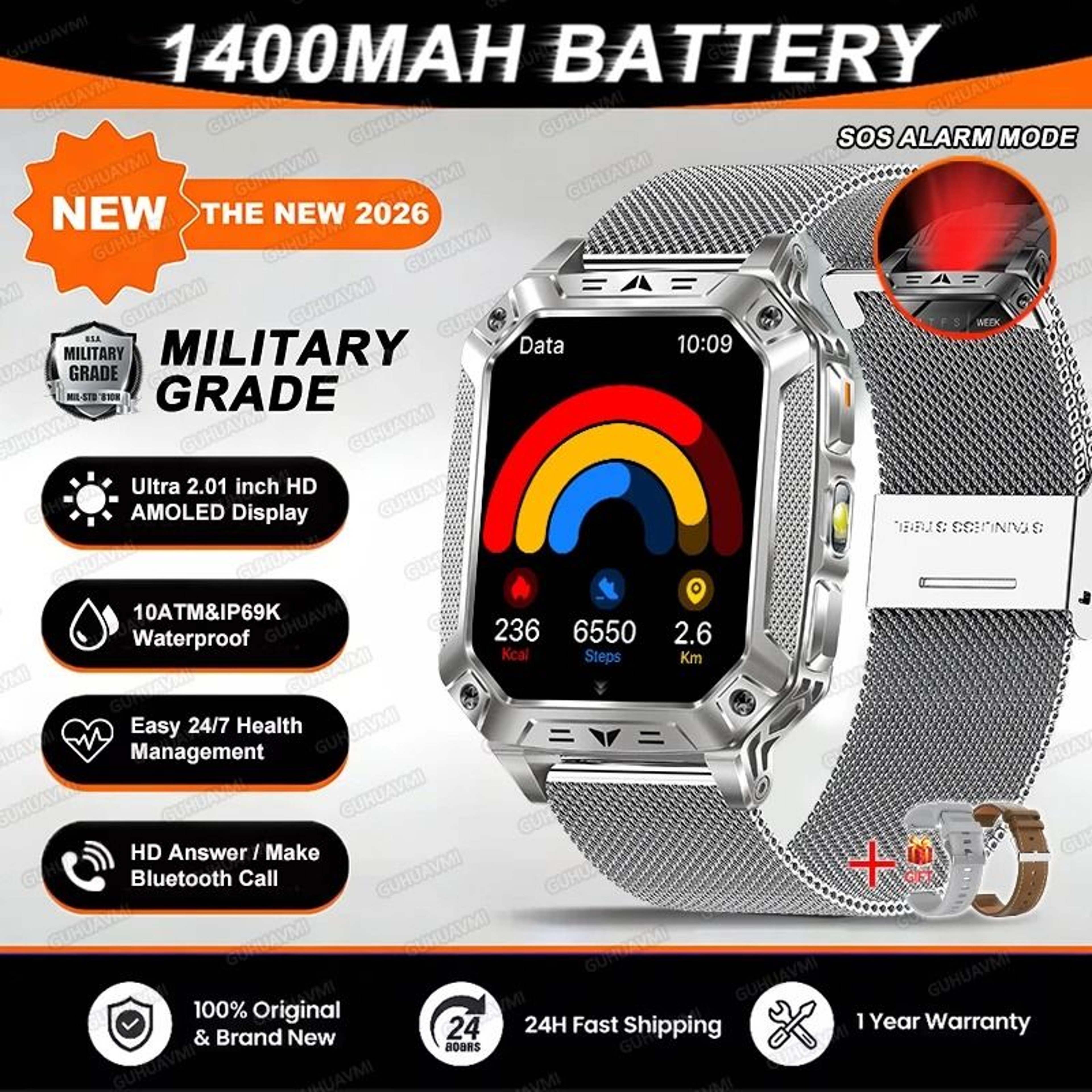 TANK Elite Military GPS Smartwatch  1400mAh Battery  201 AMOLED  Executive 10ATM SOS  Flashlight Sy 17