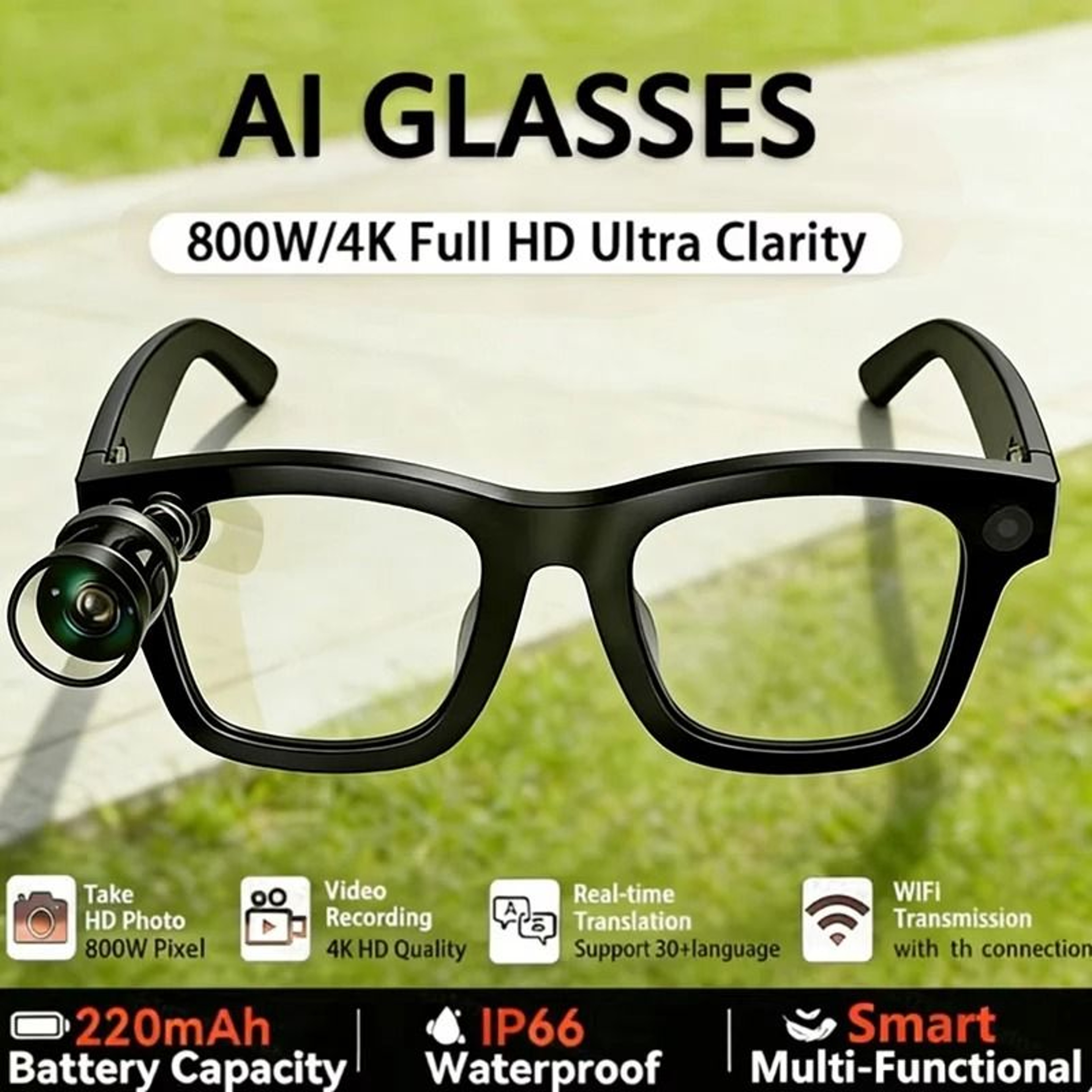 4K HD AI Smart Vision Glasses  8MP Video Photography  AI Translation  Executive Waterproof Cam Blue 0
