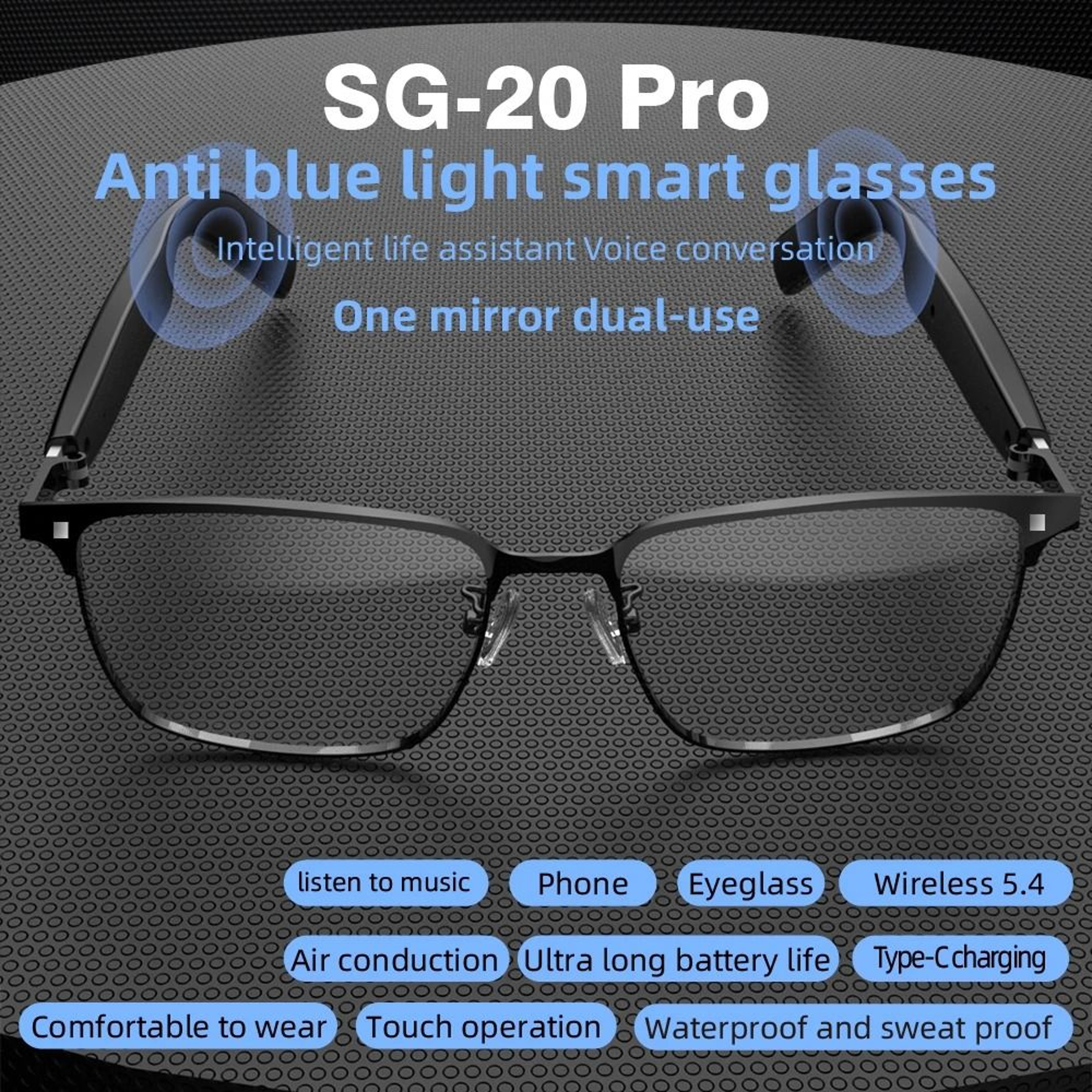 SG20 Pro Smart Audio Glasses  9D Bluetooth 54 Sound  Executive AntiBlue Light Metal Frame Vision Su 4