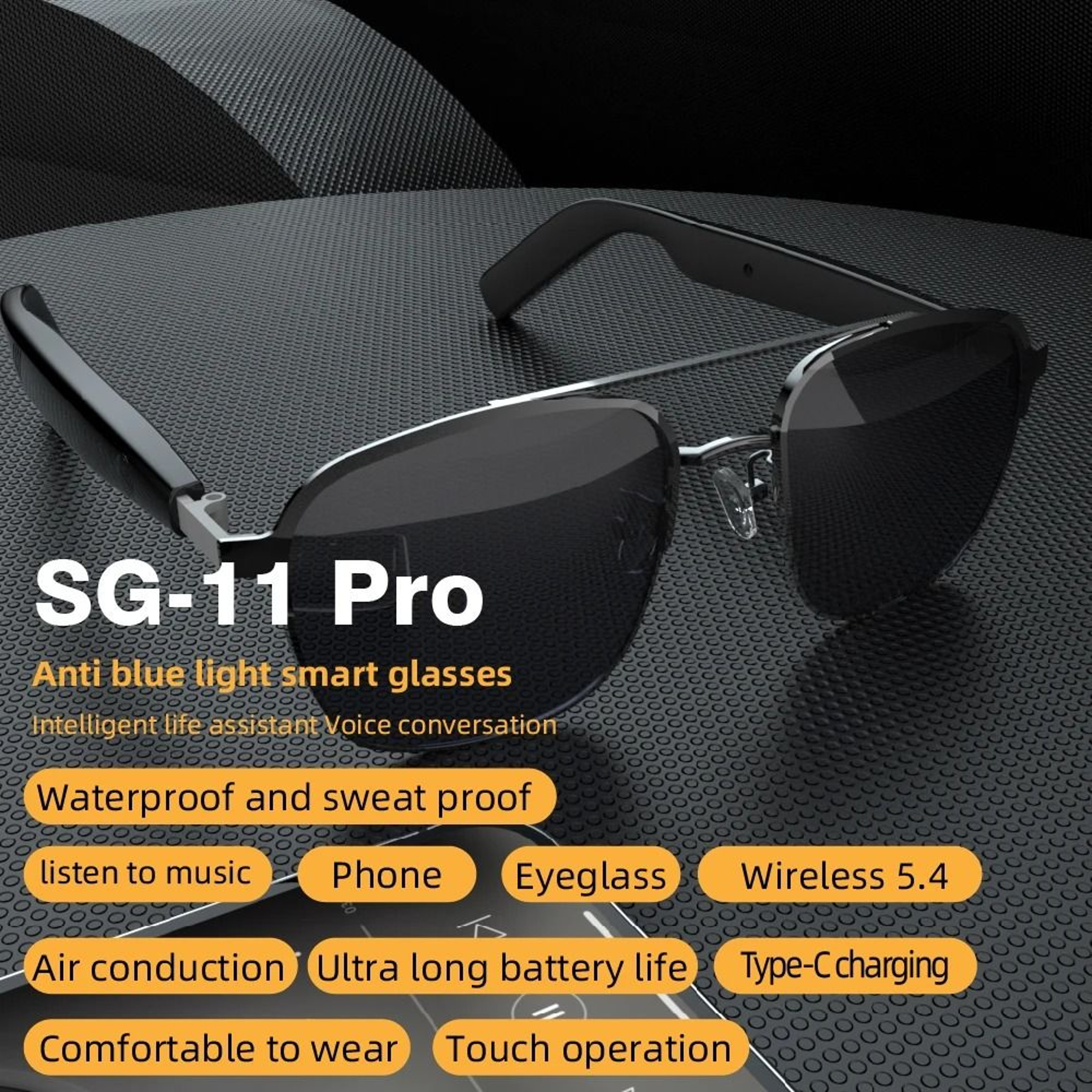 SG11 PRO Smart Audio Glasses  Wireless 54 HiFi Sound  Executive AntiBlue Light Metal Frame Vision S 4