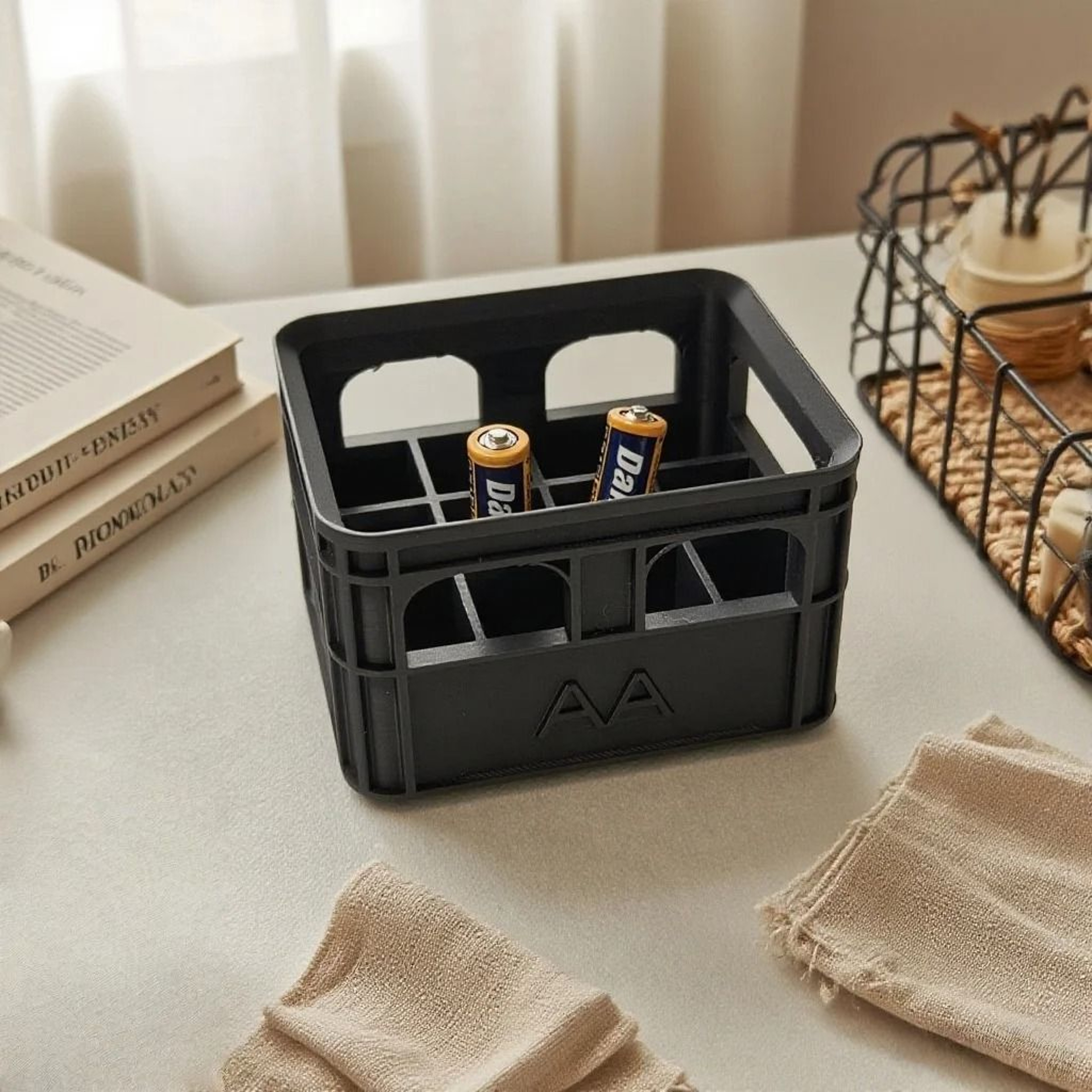 Industrial Retro AA Battery Crate  HighStability Miniature Storage Basket  Desktop Technical Decor 1