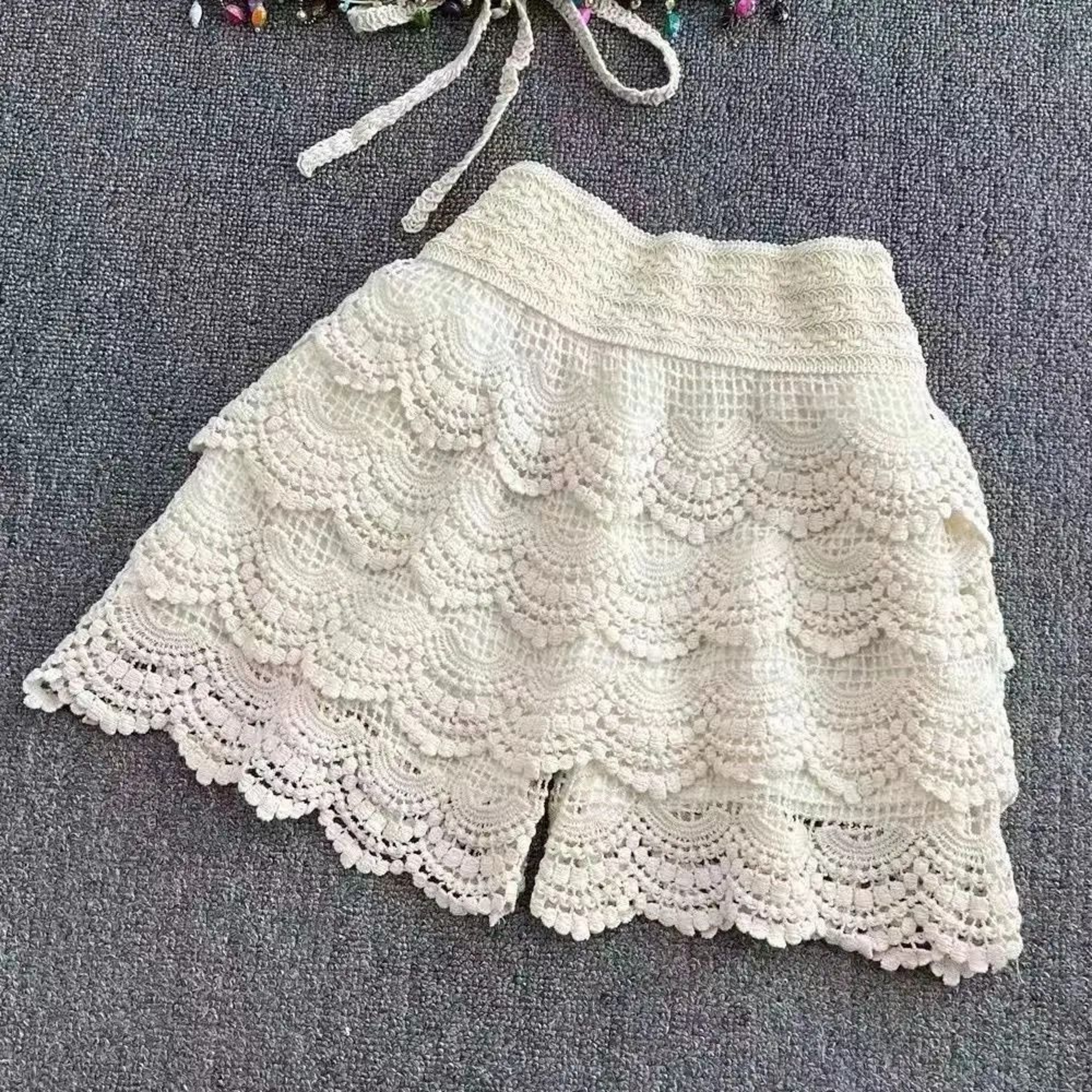 Boho Holiday Crochet Gallery  HighFidelity HollowOut LaceUp Shorts  Professional Summer Style 8