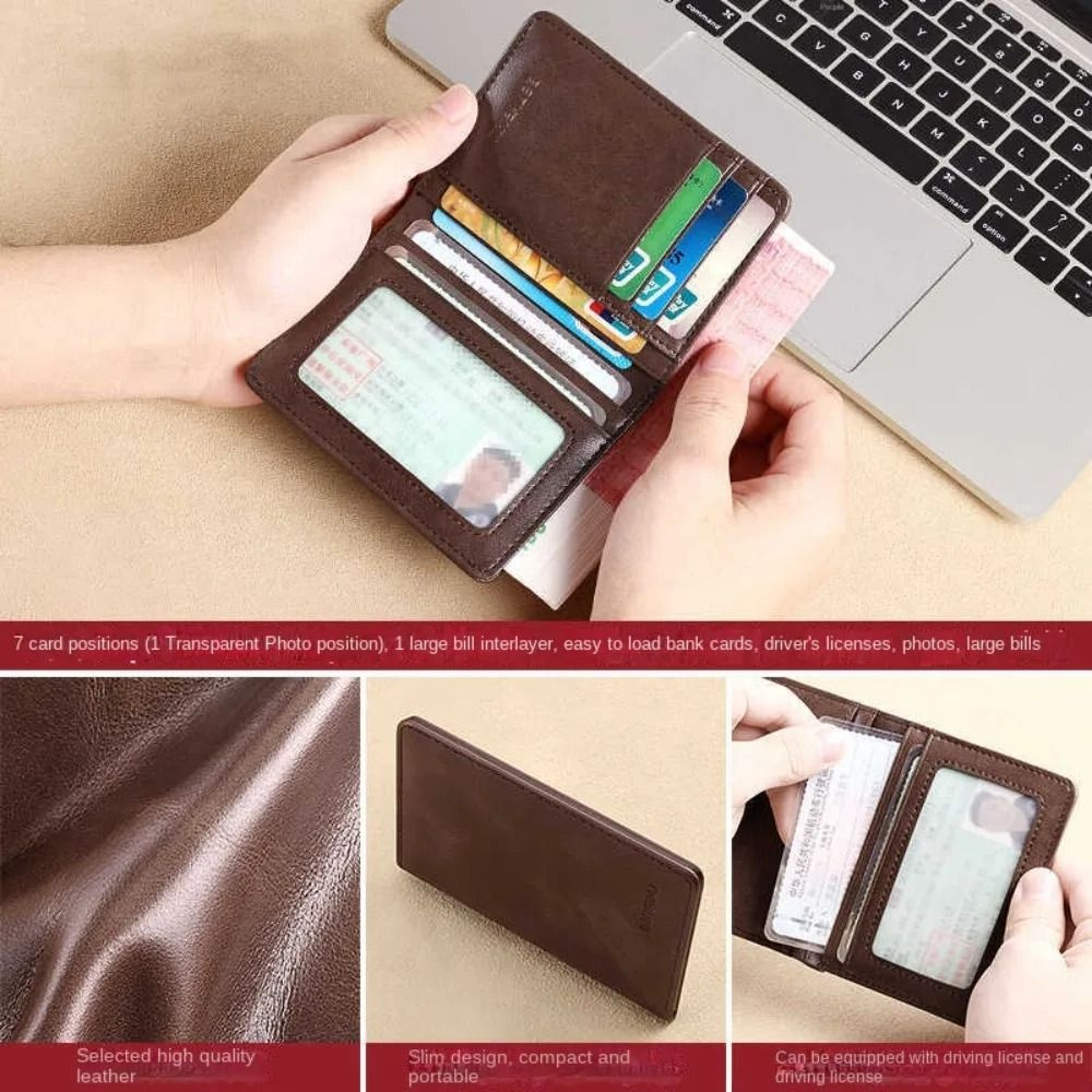 Vintage Leather Mini Wallet  RFID SignalBlocking Logic 2