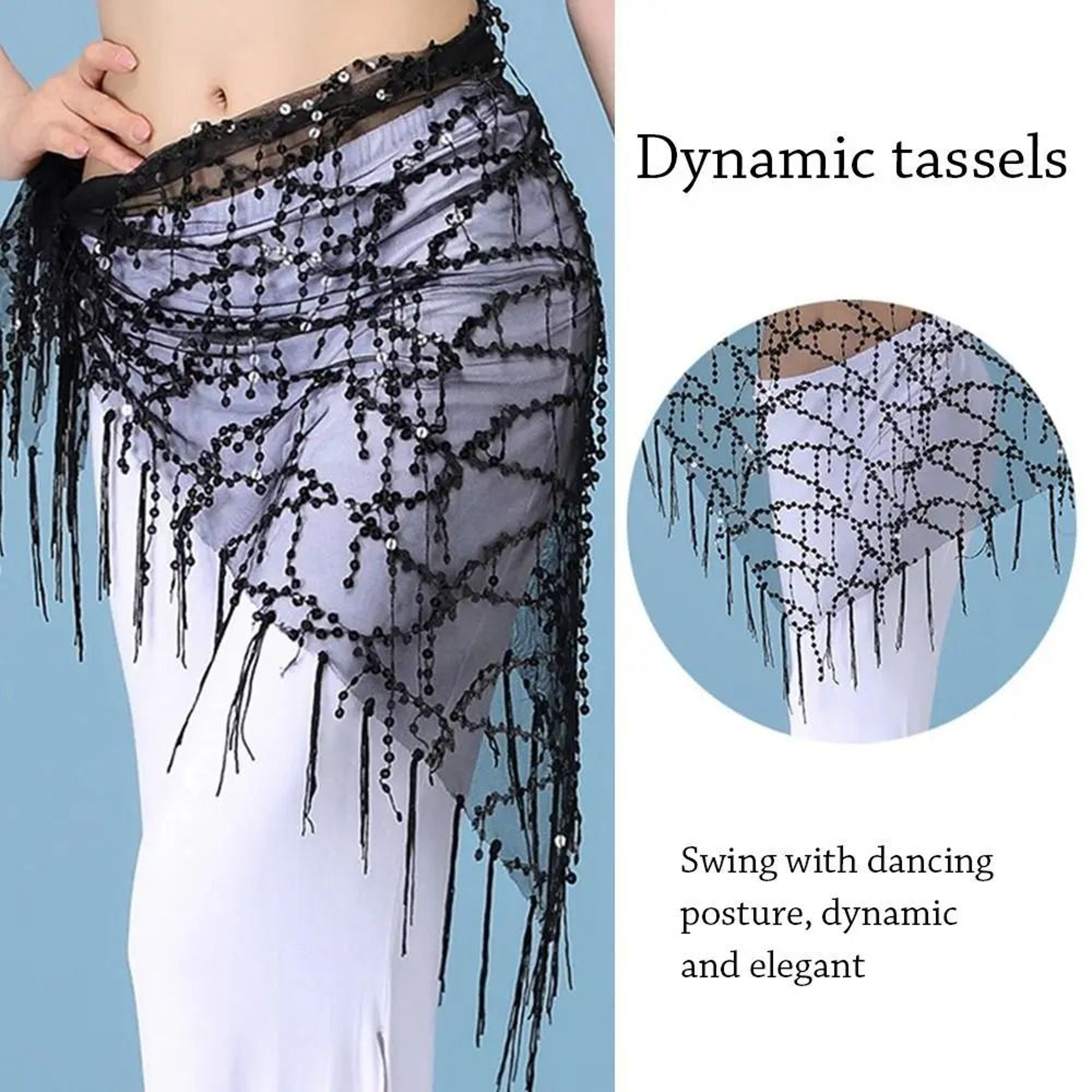 Sequined Tassel Hip Scarf  Technical Performance Articulation Logic 4