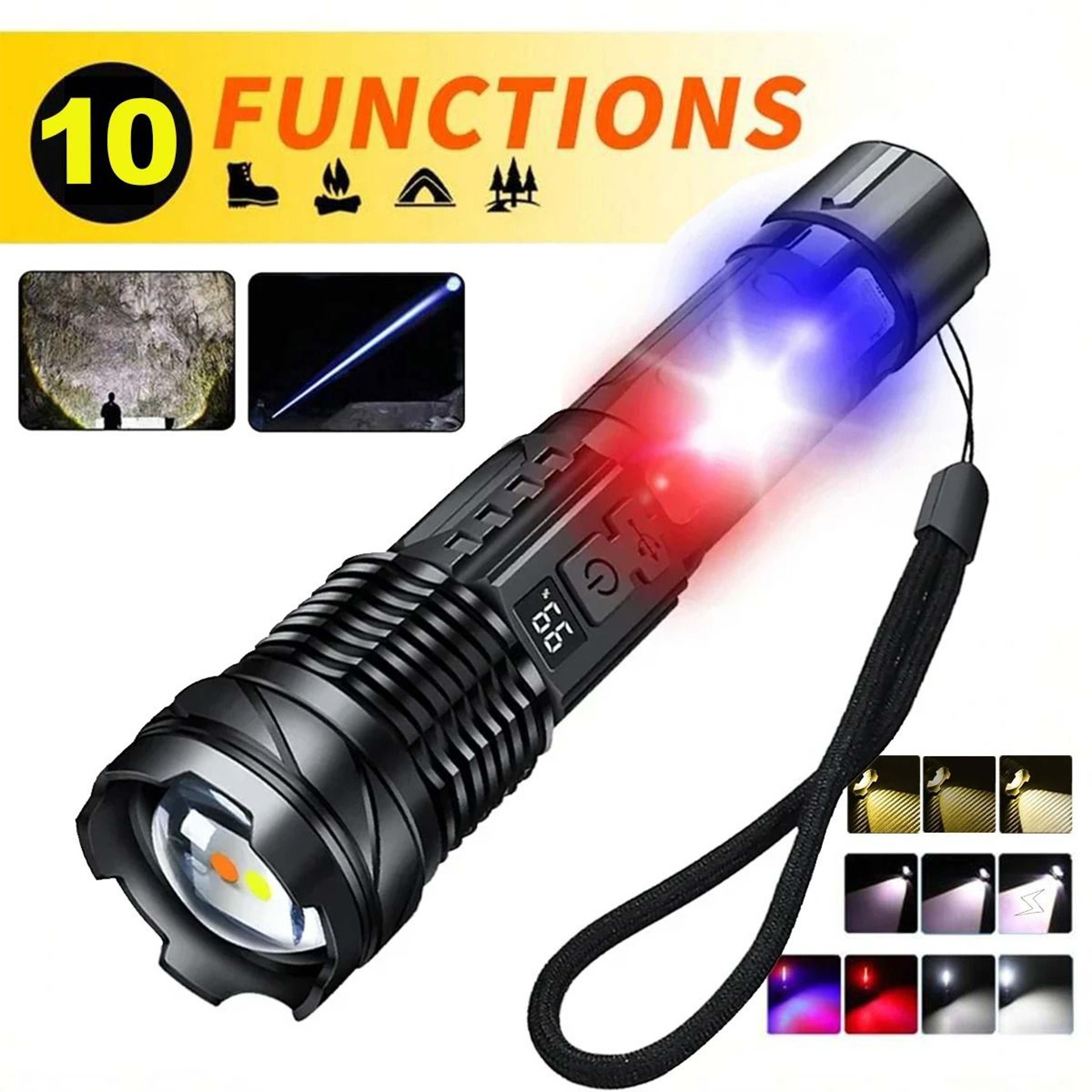 Heinast HighPower LED Flashlight With Tactical COB Side Light 9