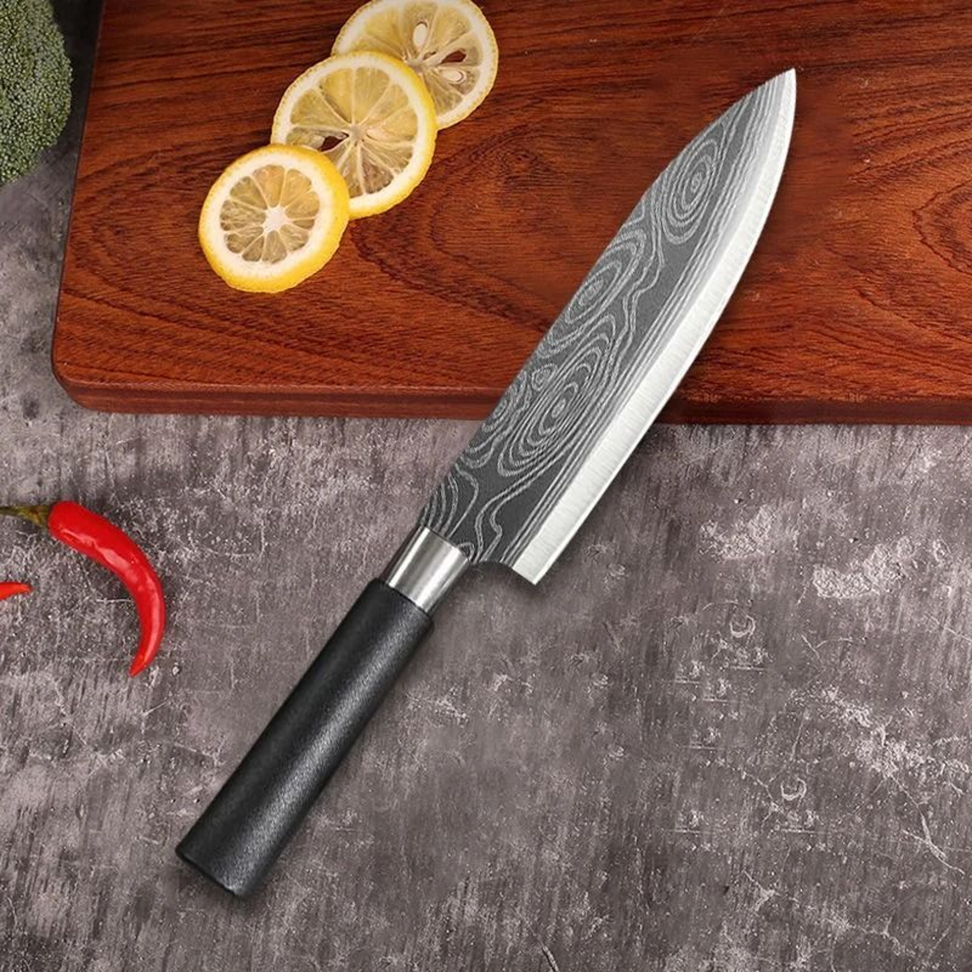 Damascus Pattern Stainless Steel Kitchen Knife And Professional Sharpening Set 4