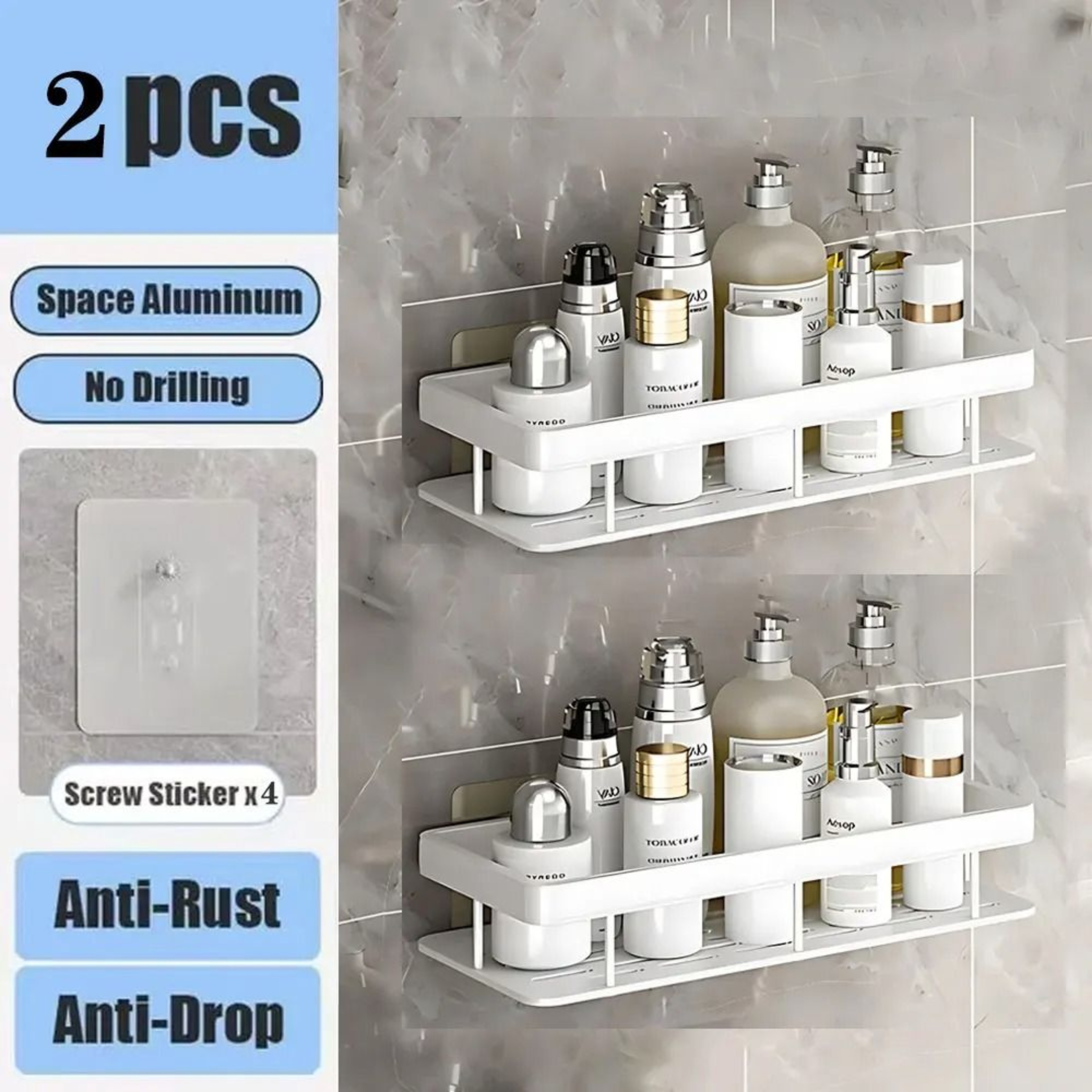 Space Aluminum NoDrill Wall Shelf And Sanitary Utility Interface 19