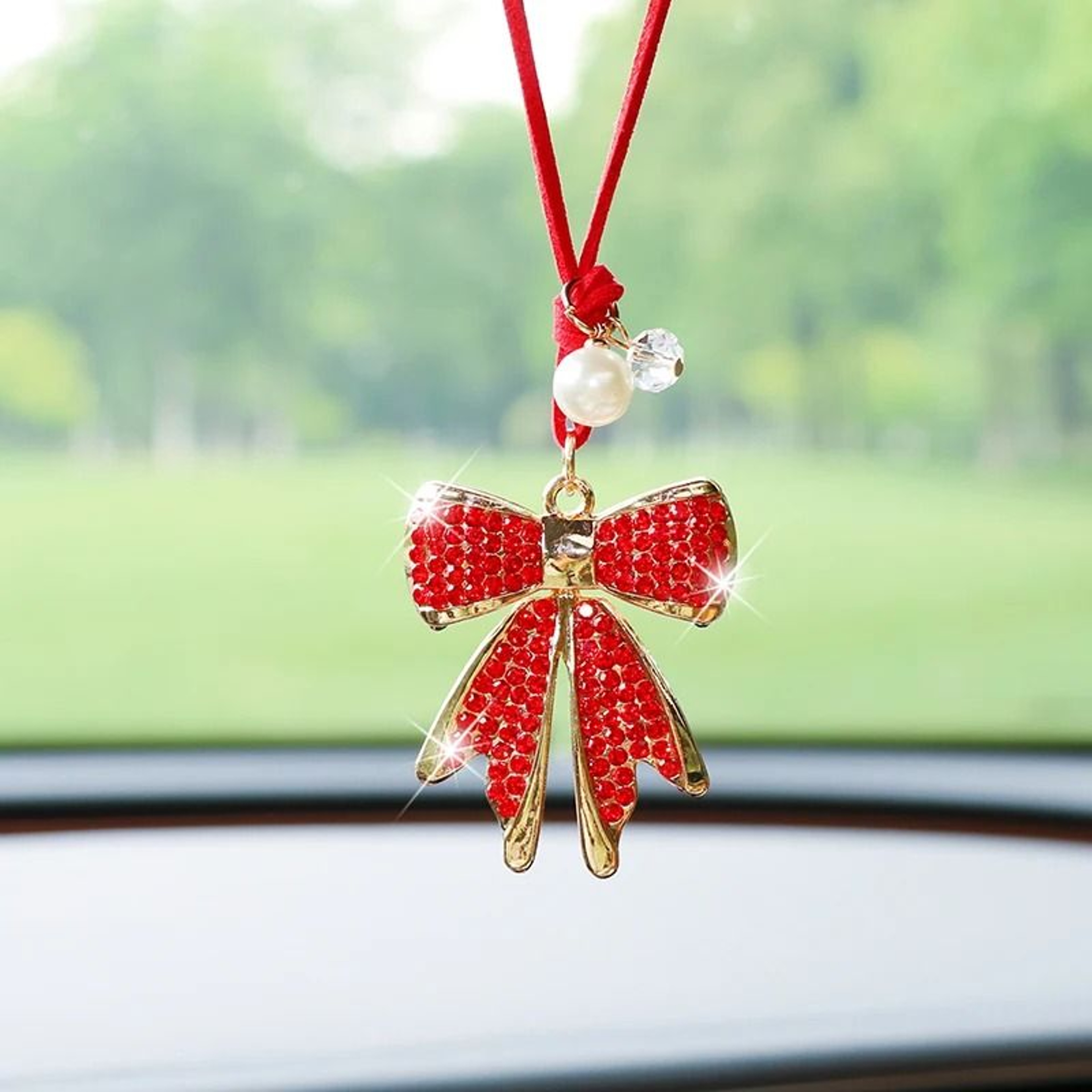 DiamondEncrusted Bowknot Luxury Car Mirror Pendant 4