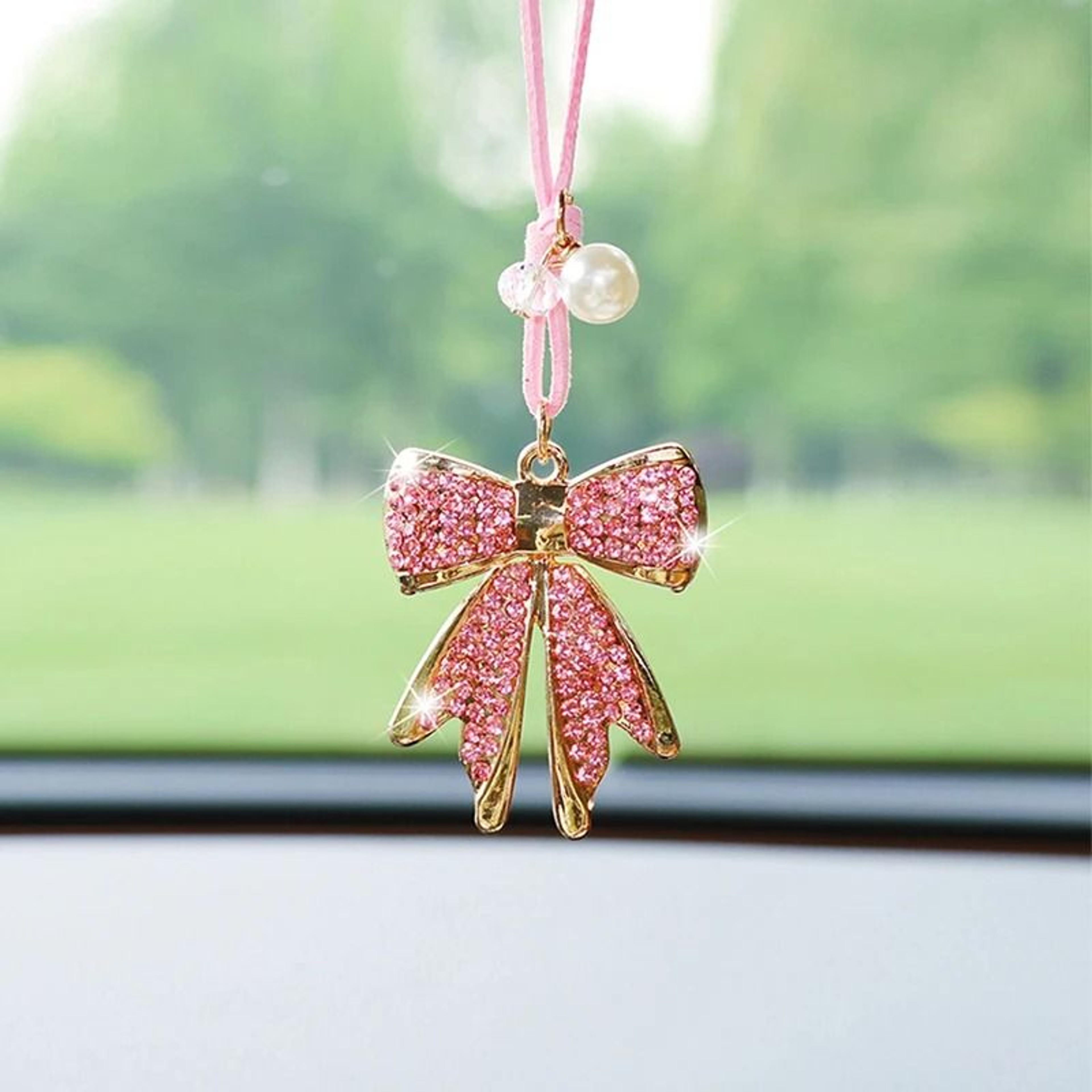 DiamondEncrusted Bowknot Luxury Car Mirror Pendant 8