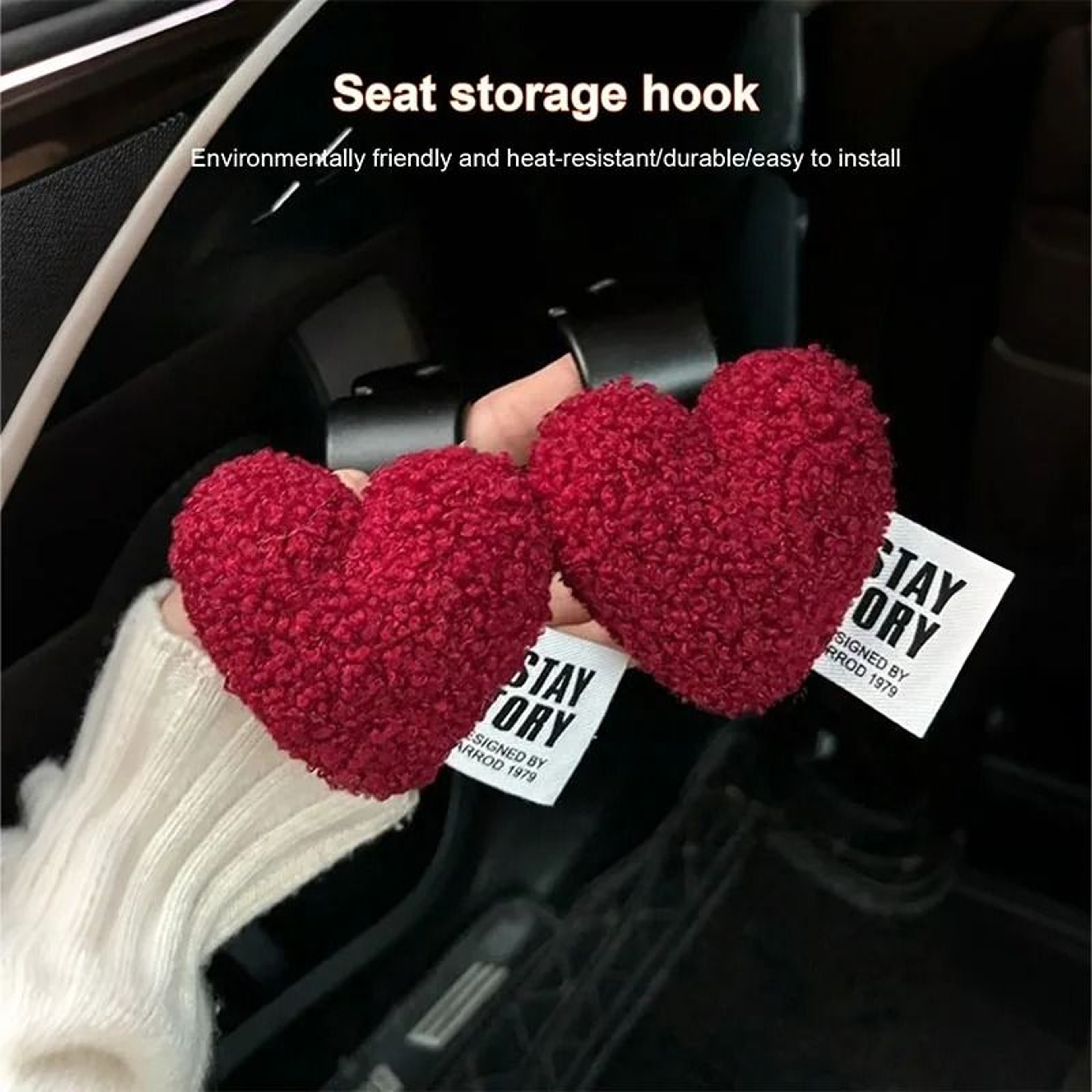 Plush HeartShaped Car Seat Back Organizer Hooks 2Piece Set 0