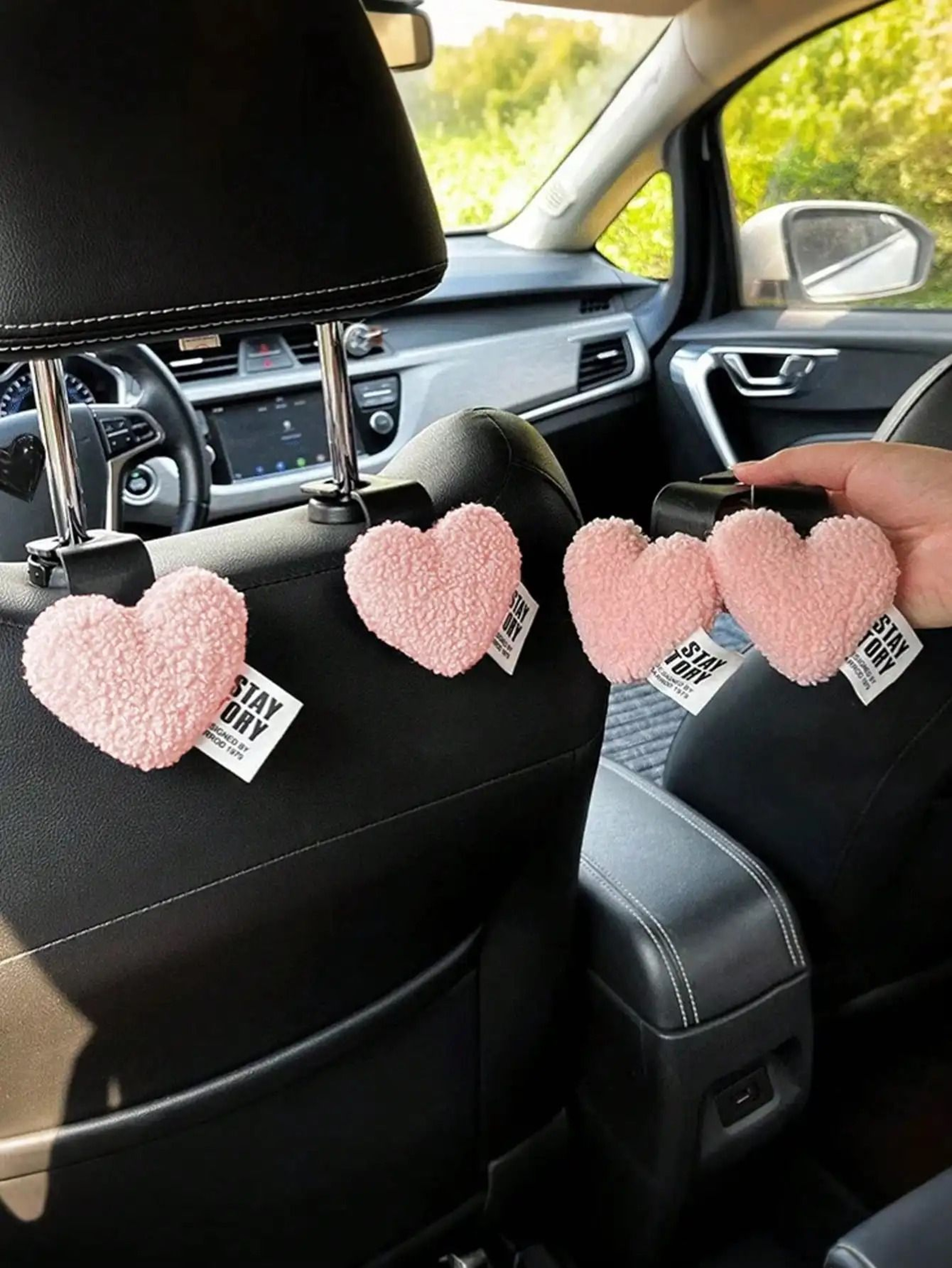 Plush HeartShaped Car Seat Back Organizer Hooks 2Piece Set 12