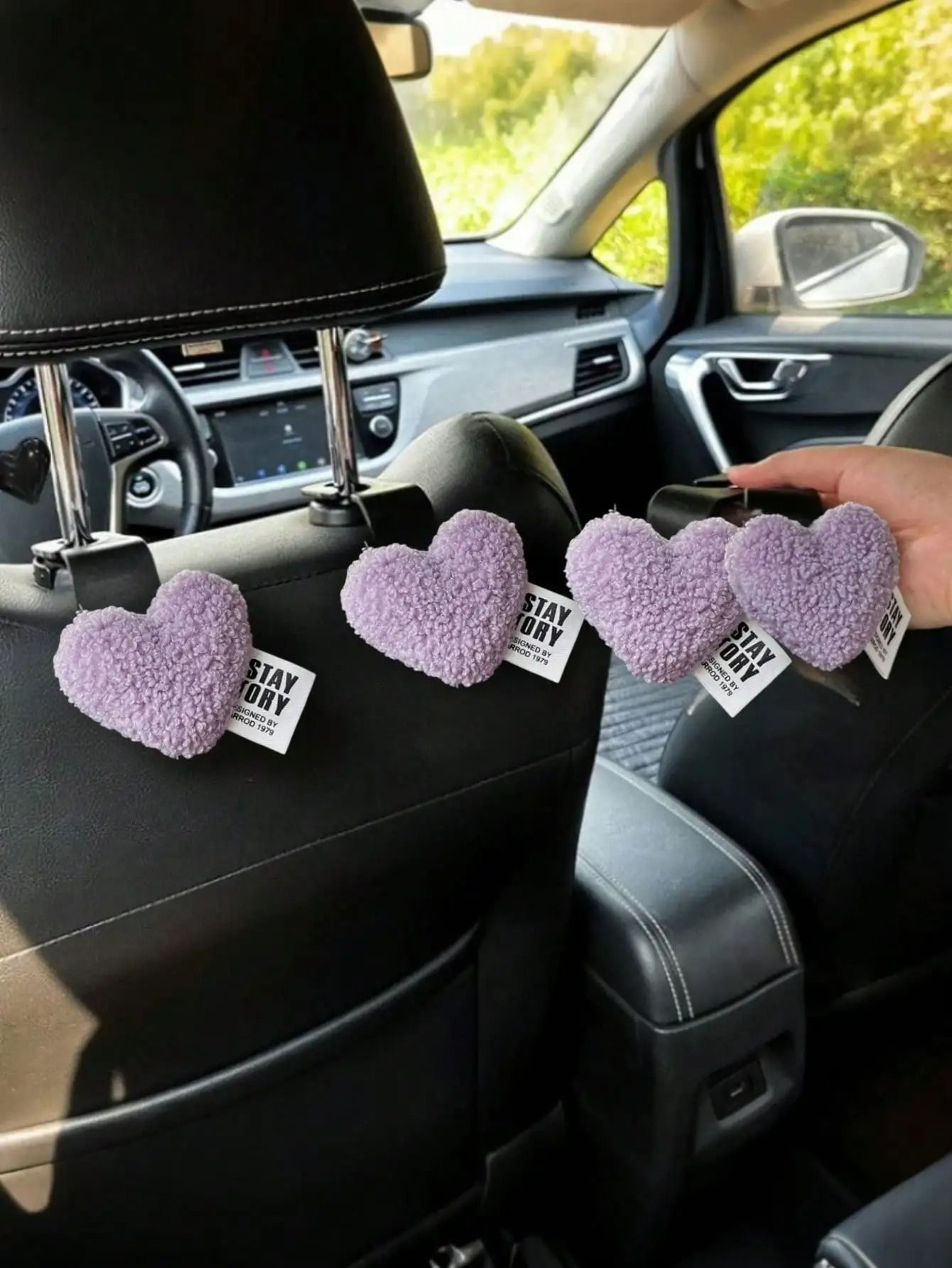 Plush HeartShaped Car Seat Back Organizer Hooks 2Piece Set 14