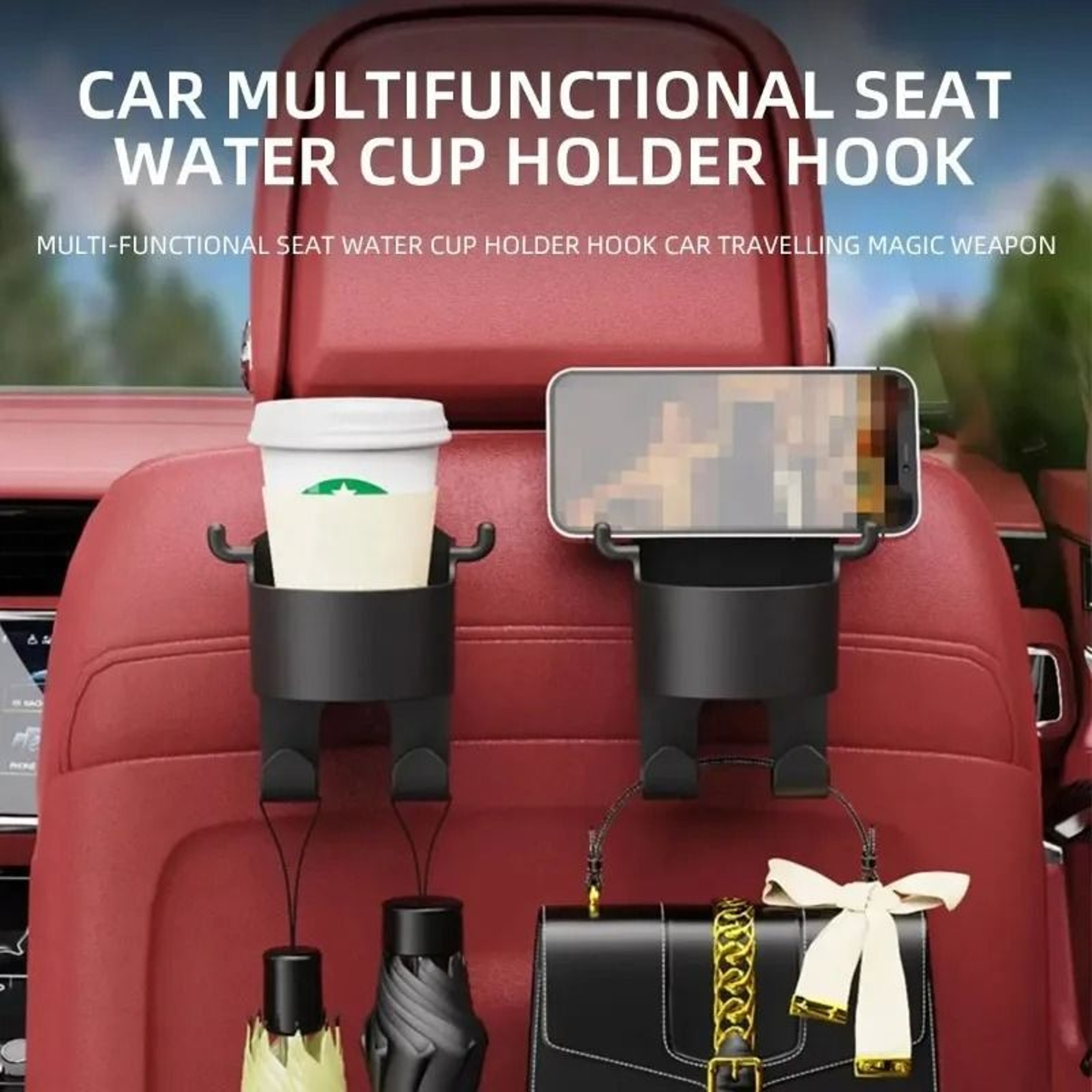 2in1 Universal Seat Back Headrest Hook  Cup Holder 2
