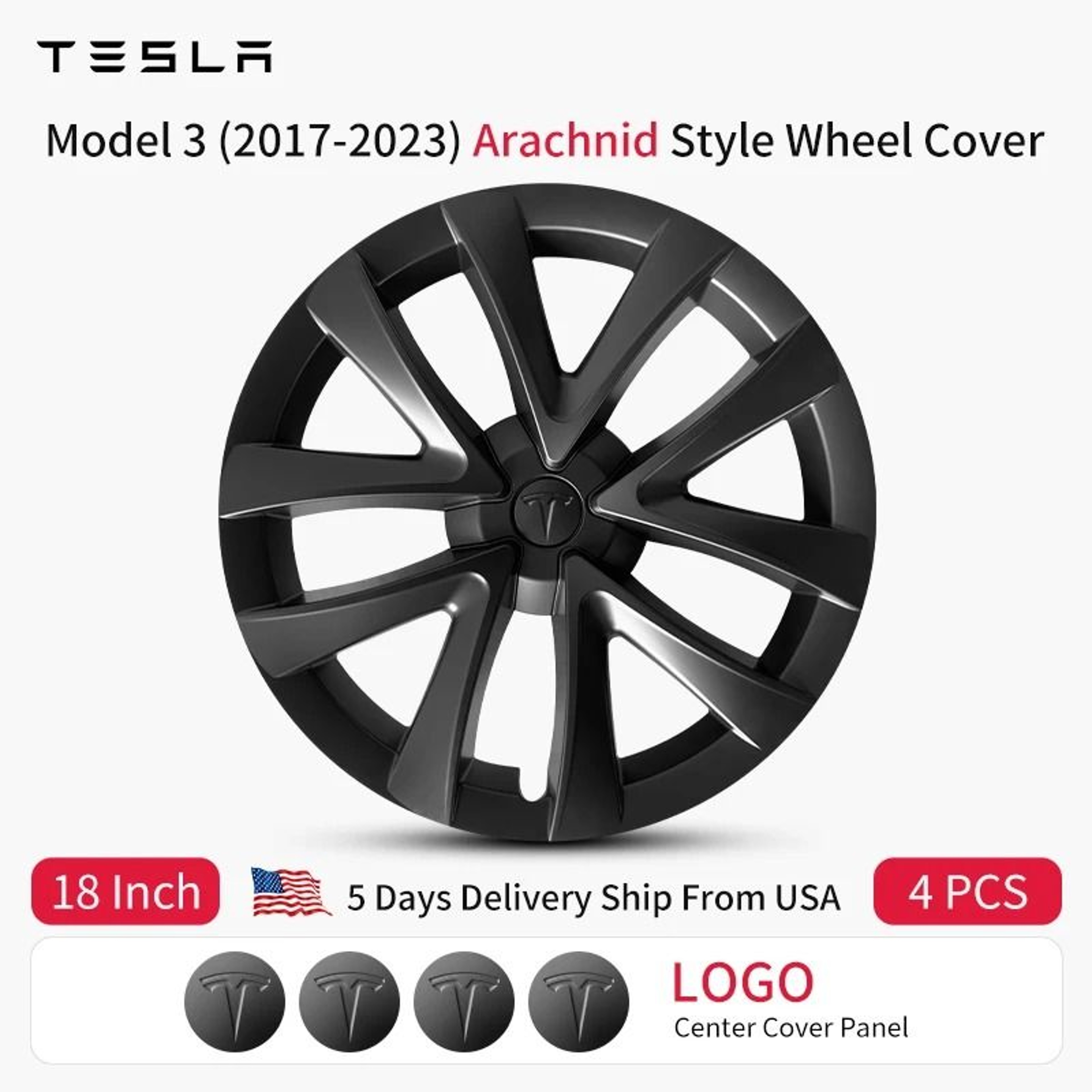 Tesla Model 3 Arachnid Style Performance Hubcaps 4Piece Set 0
