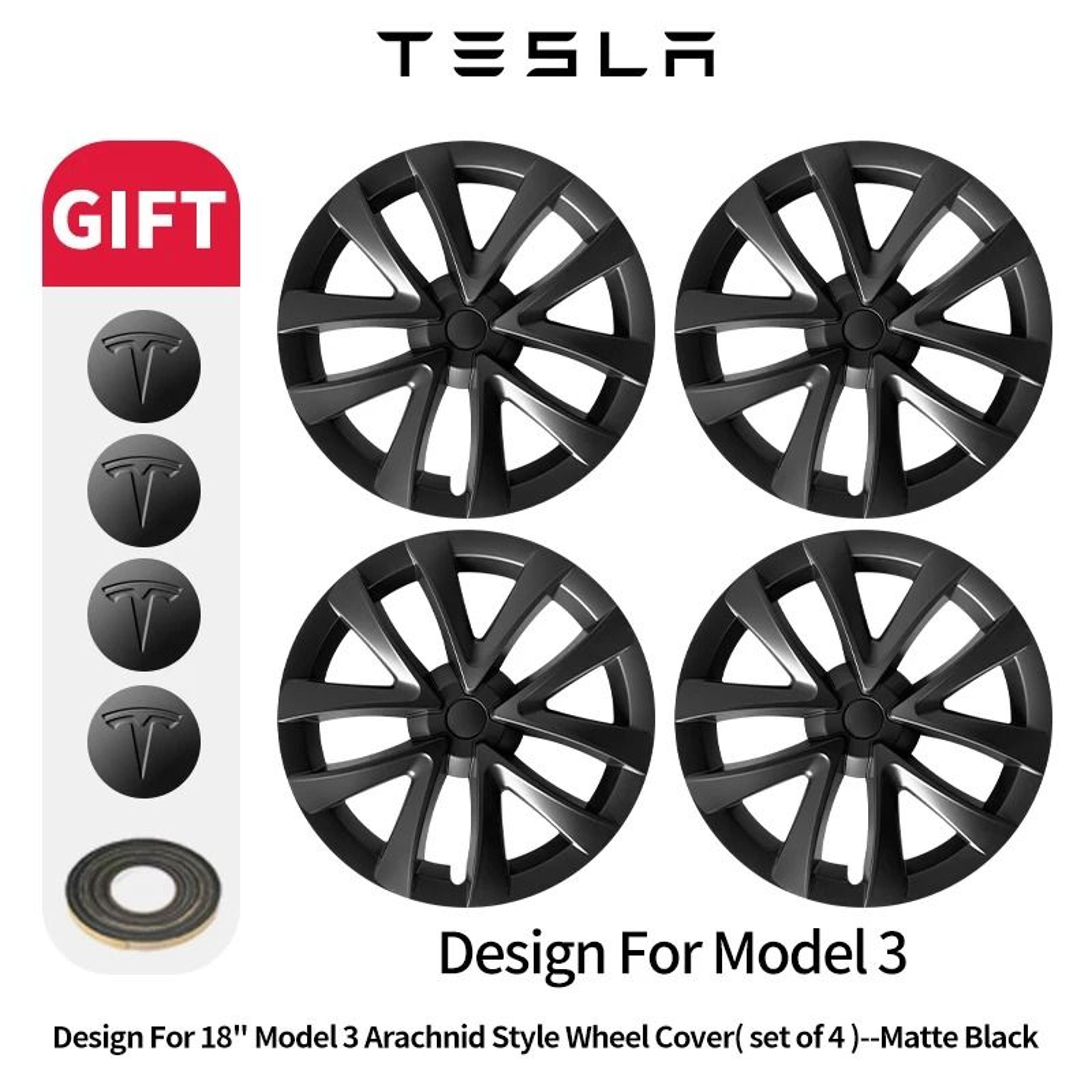Tesla Model 3 Arachnid Style Performance Hubcaps 4Piece Set 6