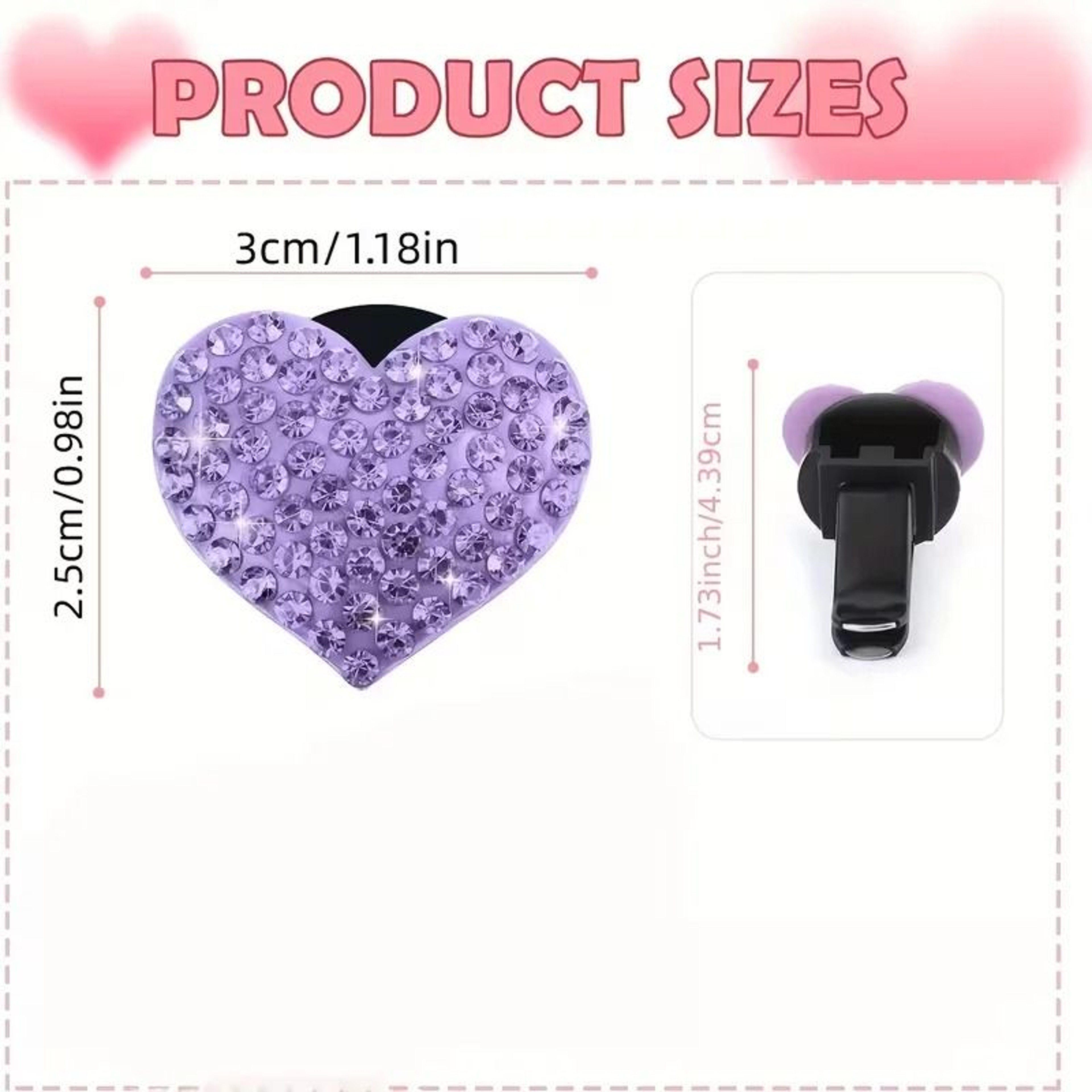 Sparkling Crystal Heart Air Vent Fragrance Clips 2Pack 3