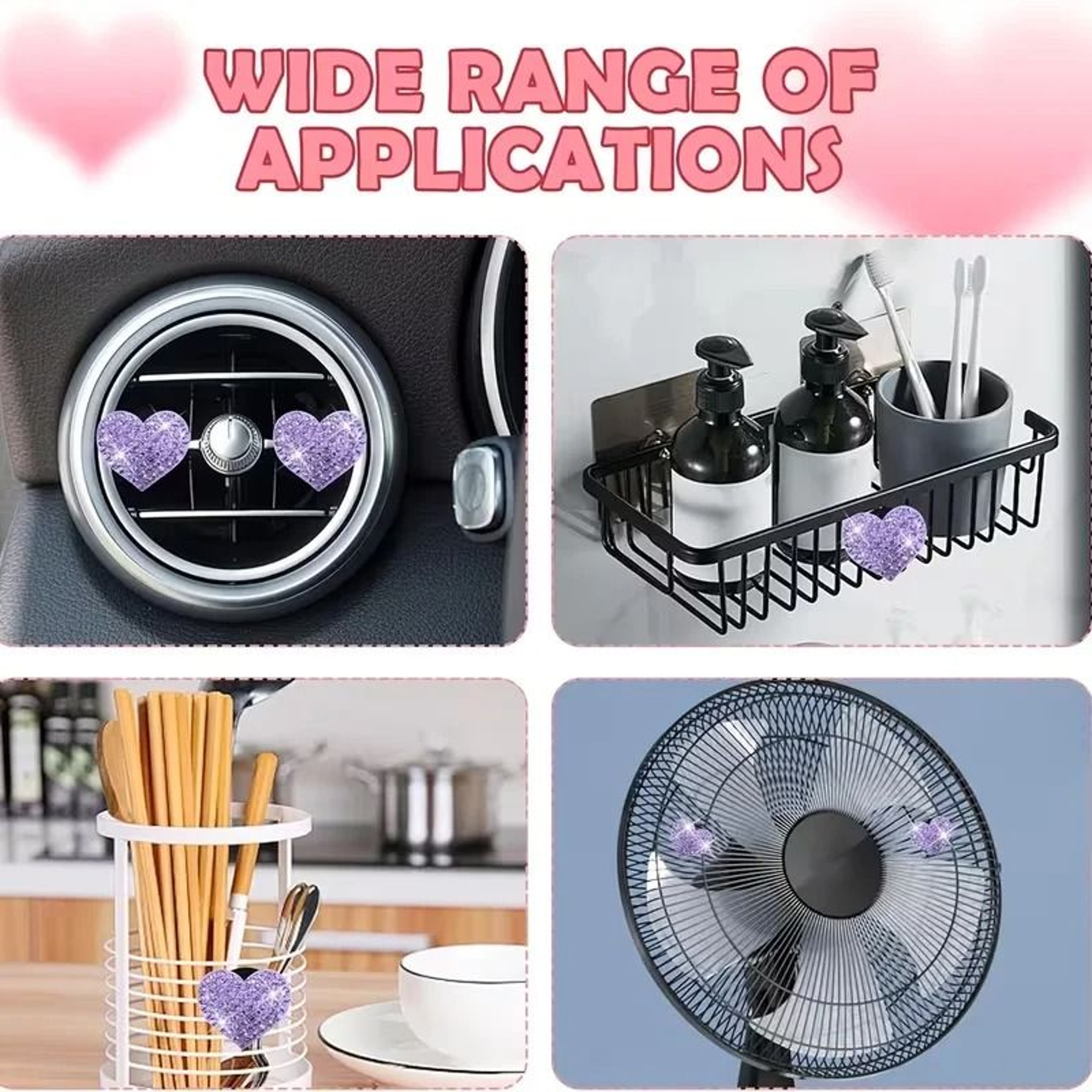 Sparkling Crystal Heart Air Vent Fragrance Clips 2Pack 4