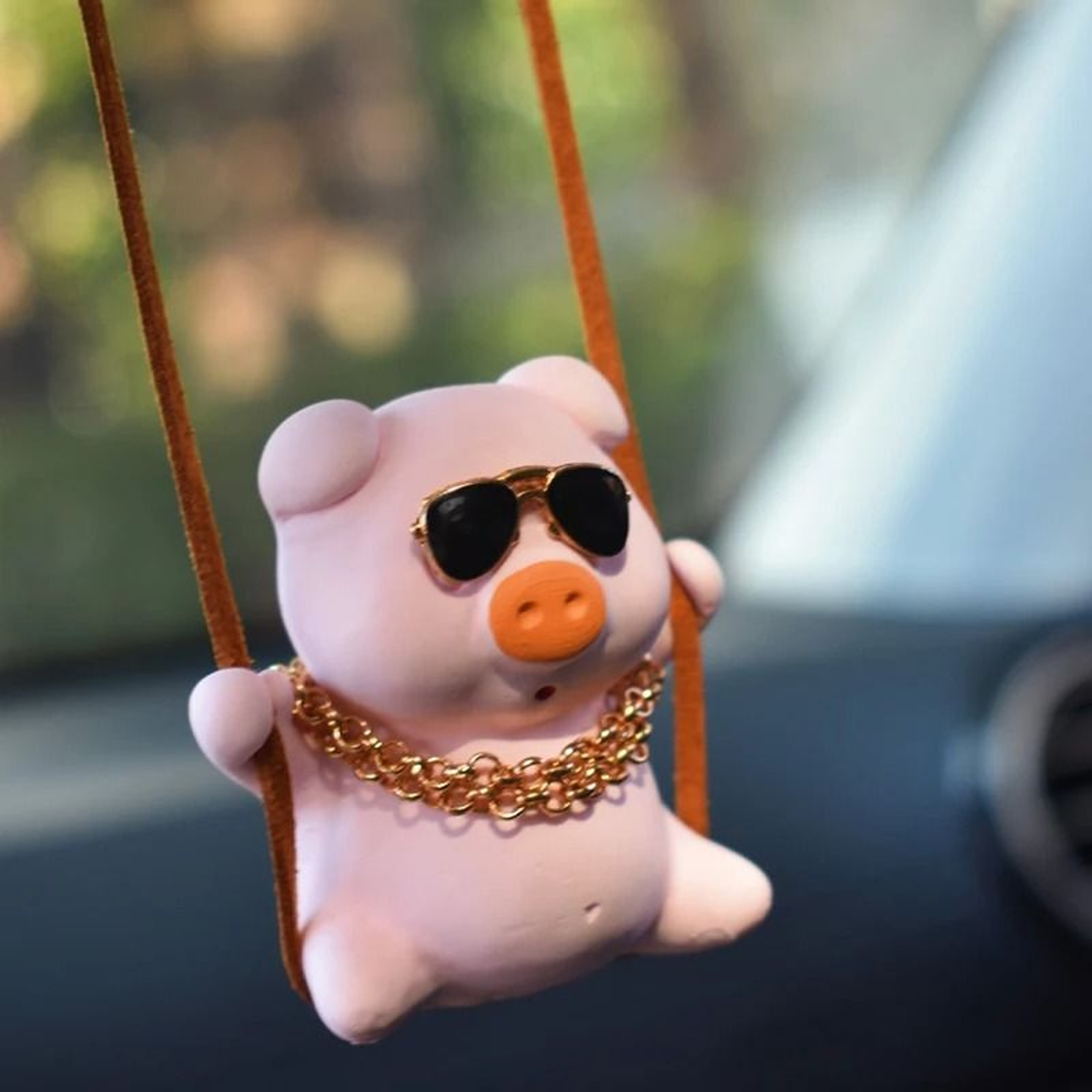 Pink Serenity Swing Pig Mirror Pendant 0