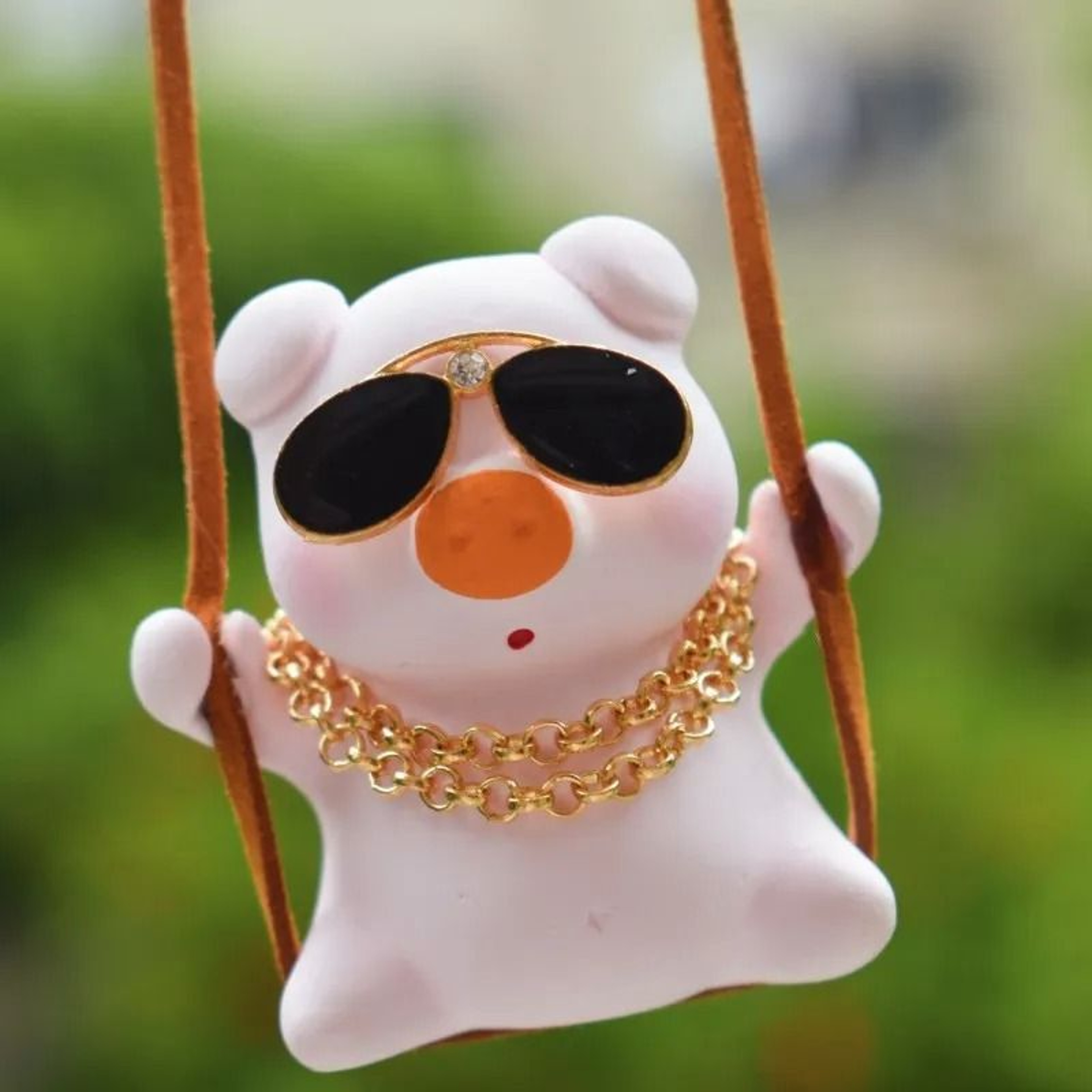 Pink Serenity Swing Pig Mirror Pendant 10