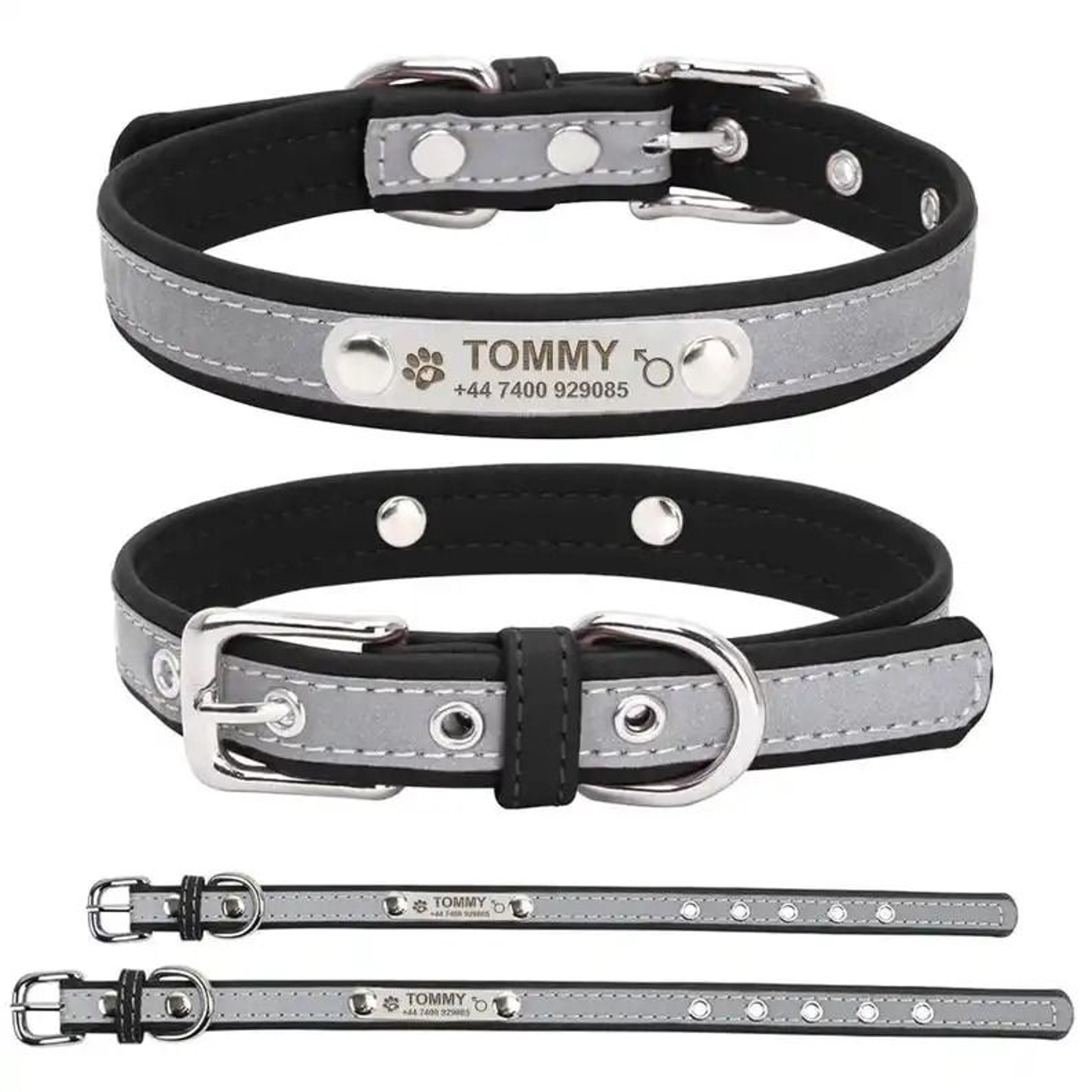 Custom Engraved Reflective PU Leather Pet Collar 7