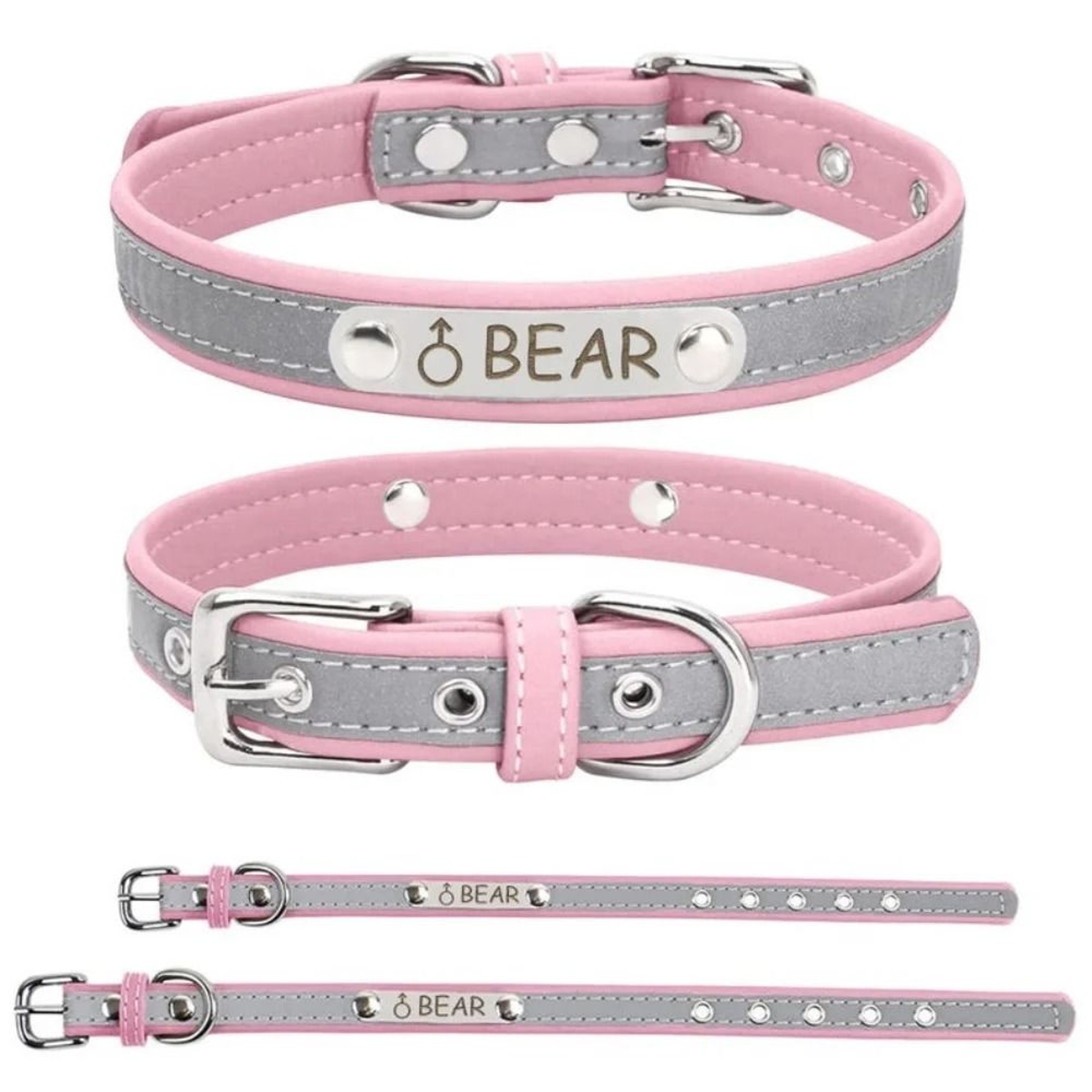 Custom Engraved Reflective PU Leather Pet Collar 10