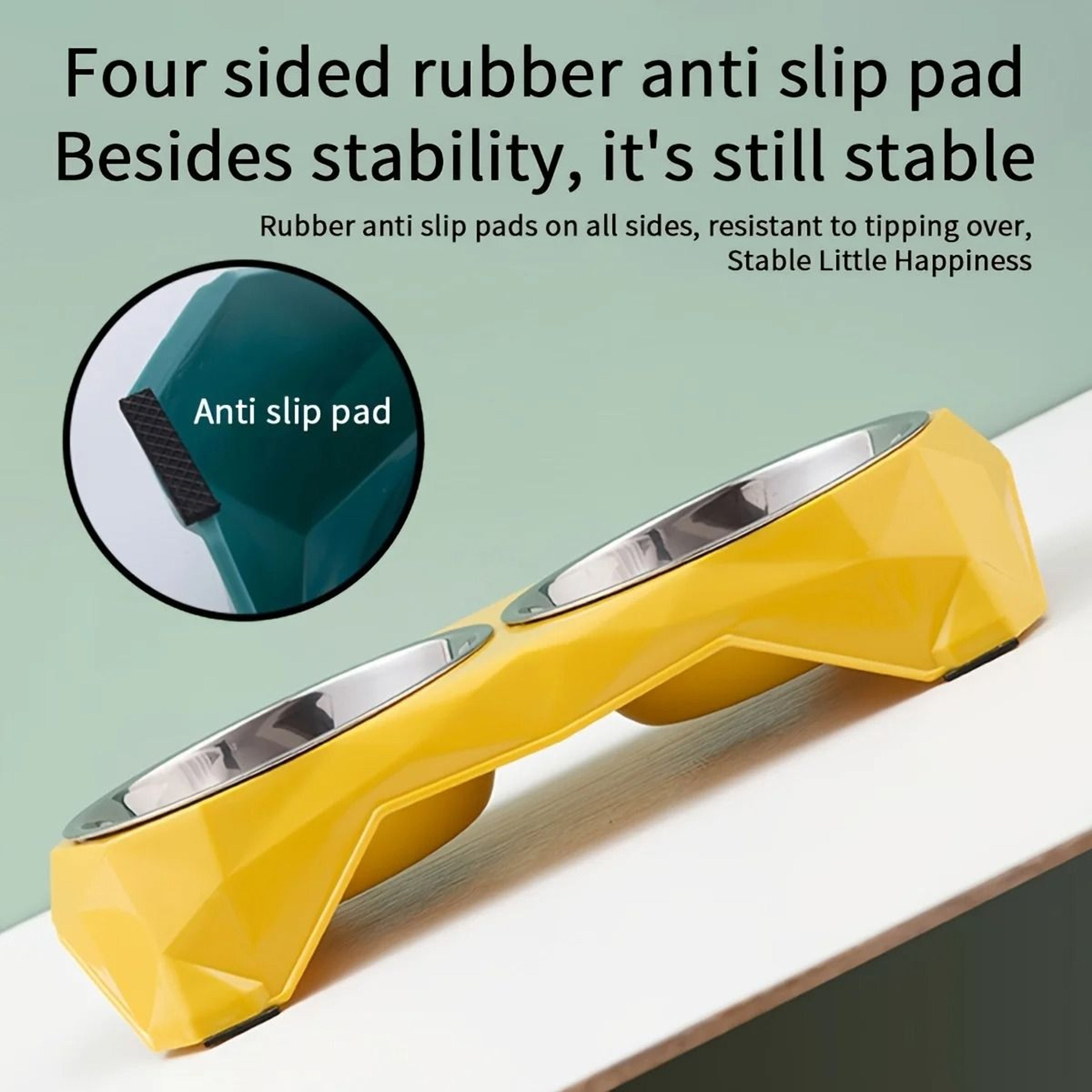 Diamond Pattern Stainless Steel Double Pet Bowl 4